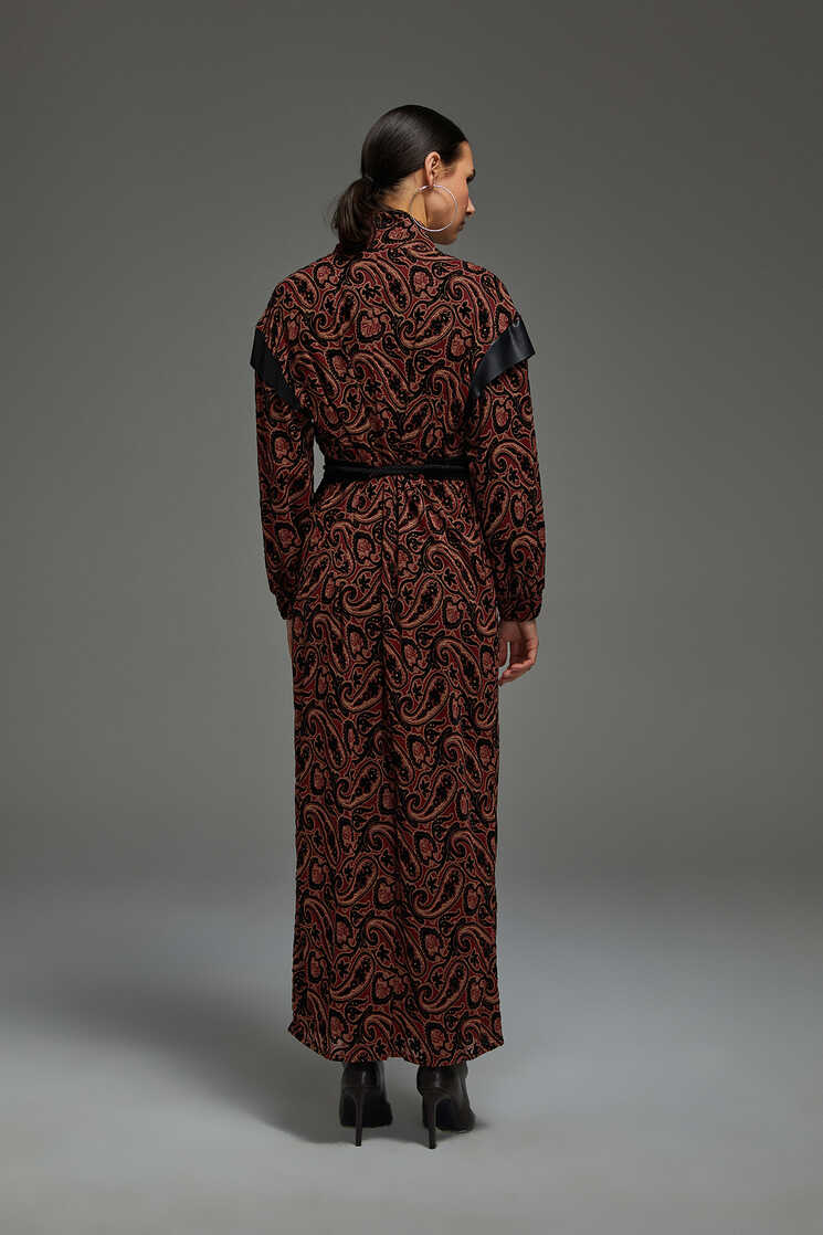 Brown Black Velvet Midi Dress