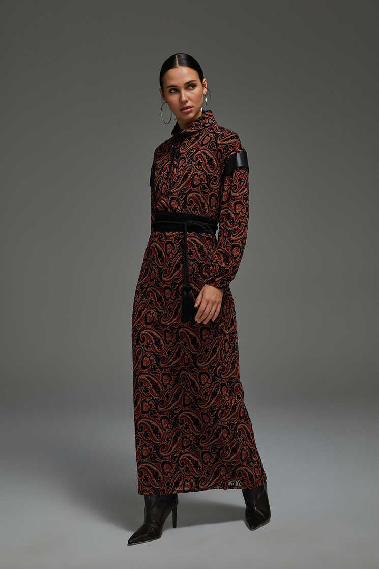 Brown Black Velvet Midi Dress