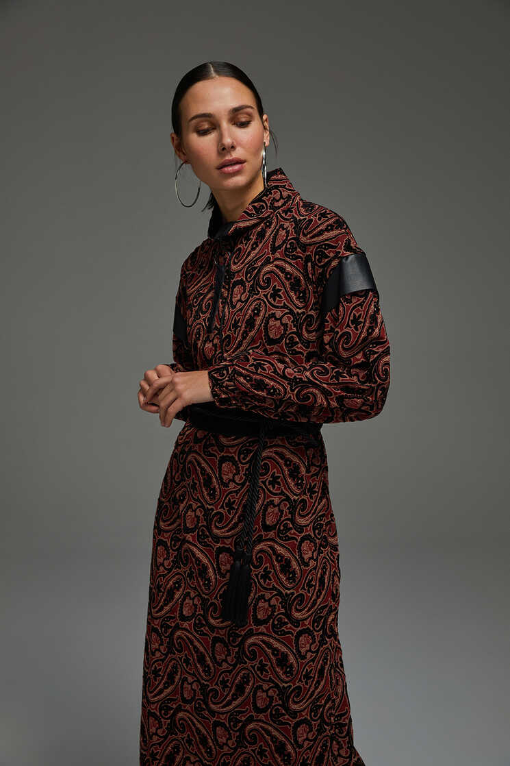 Brown Black Velvet Midi Dress