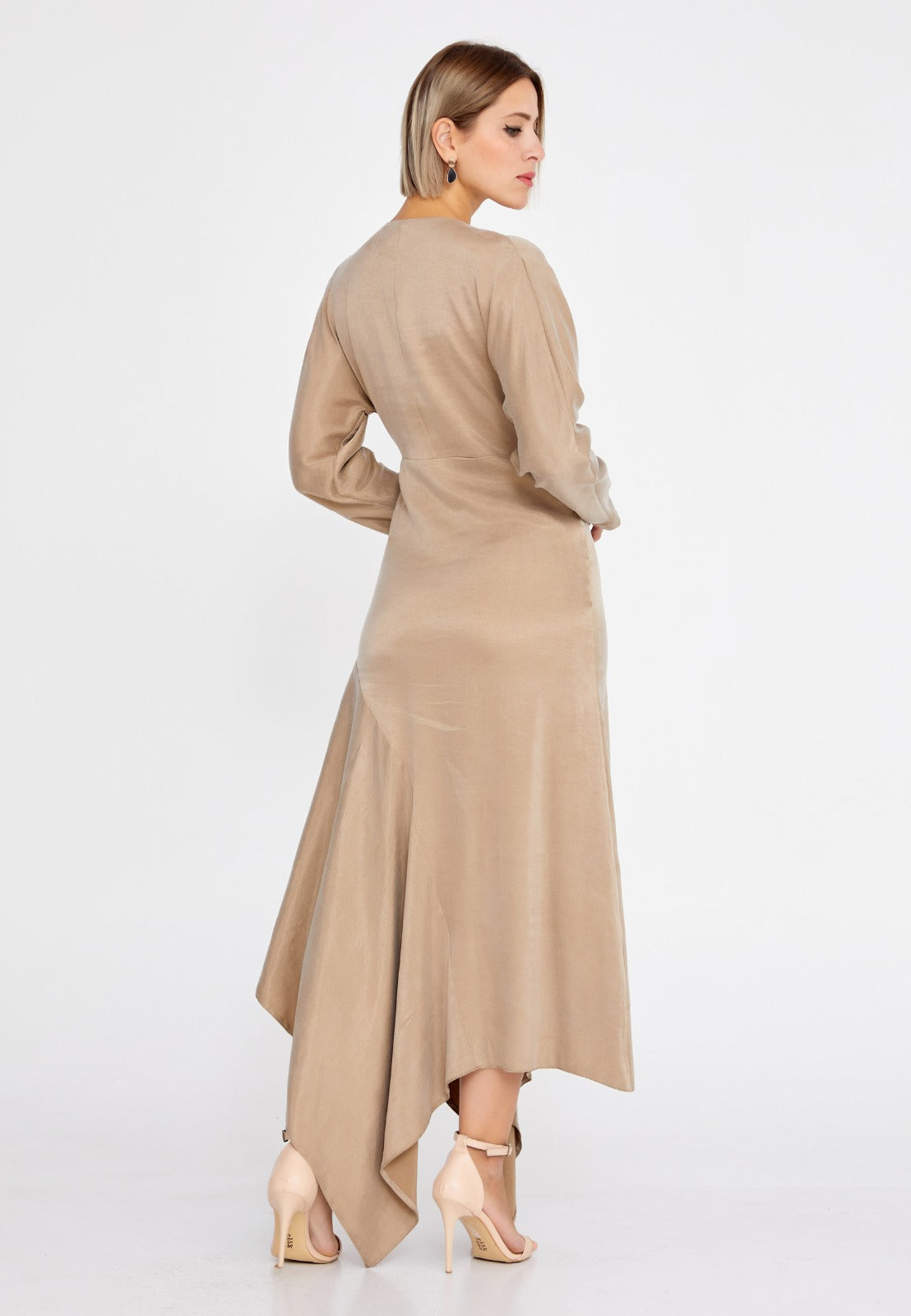 Beige Polyester Midi Dress 3