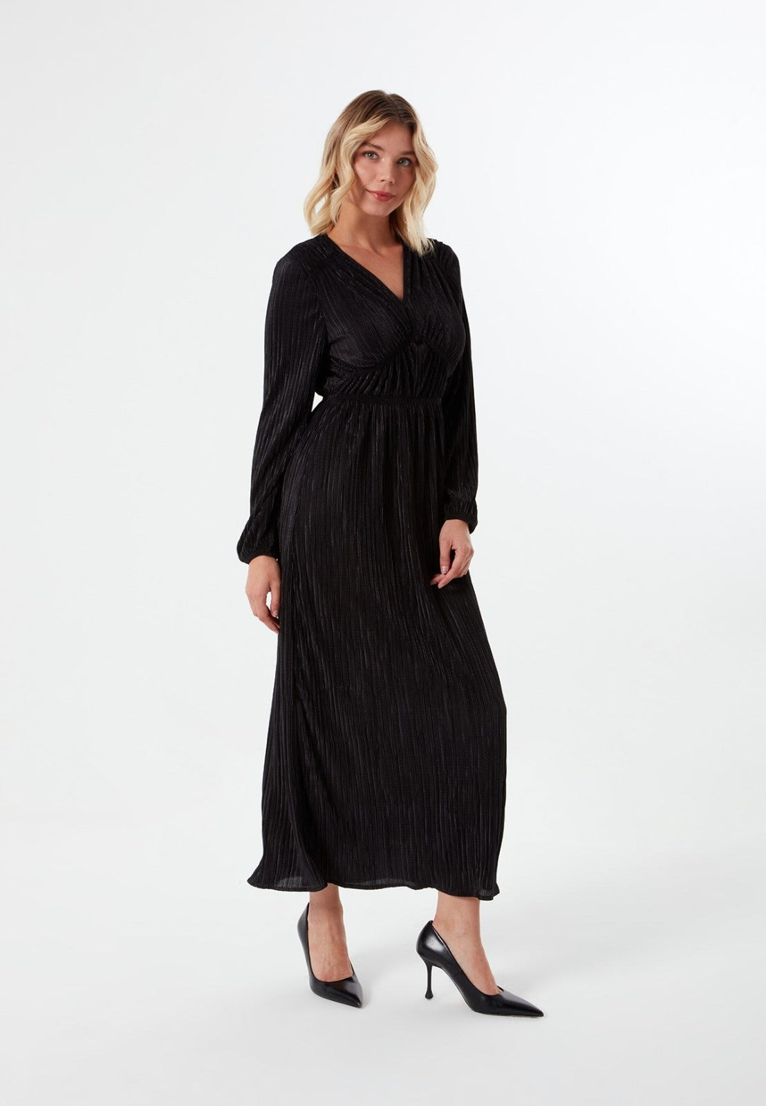 Black Crinkled Satin Midi Dress 5