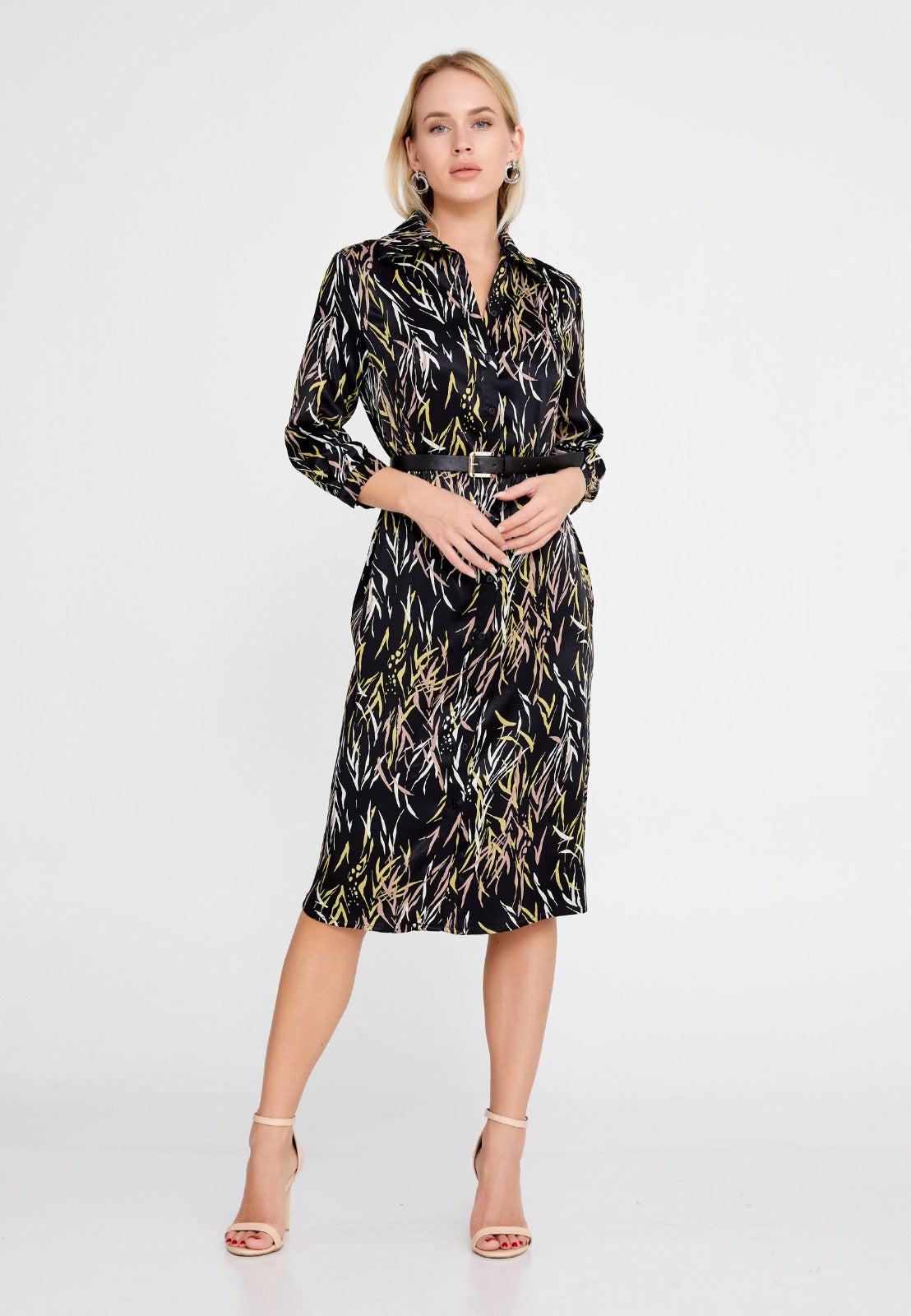 Black Ecru Satin Midi Dress 1