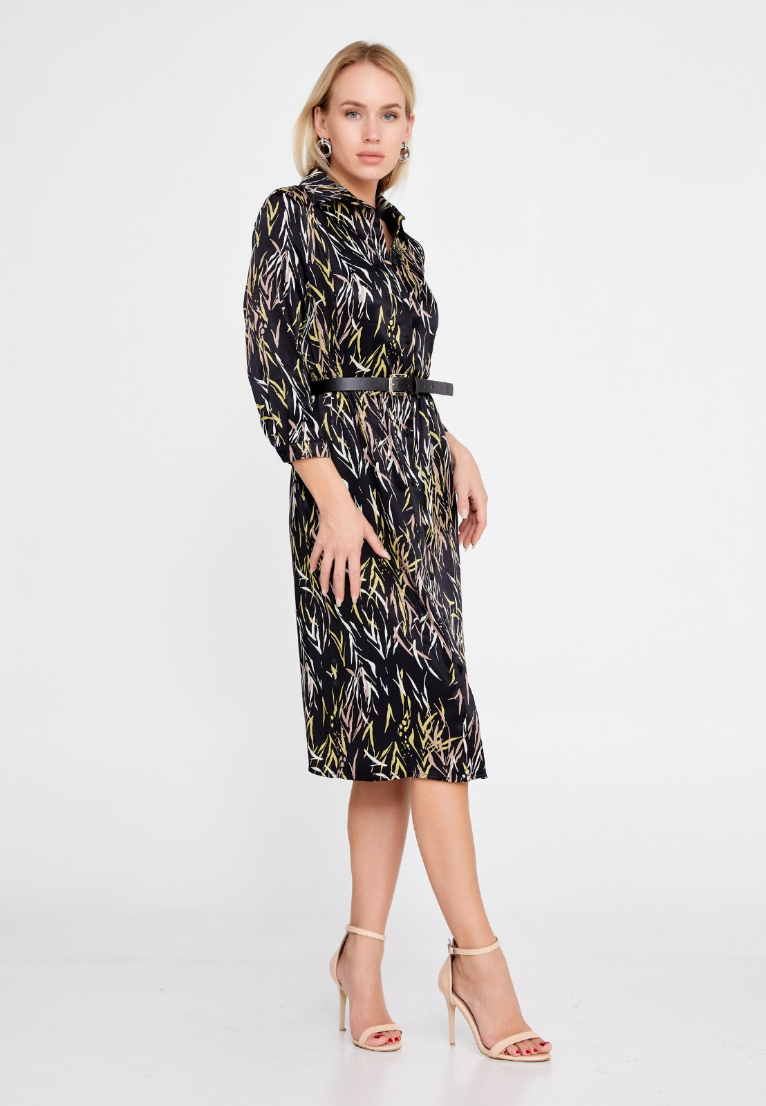 Black Ecru Satin Midi Dress 3