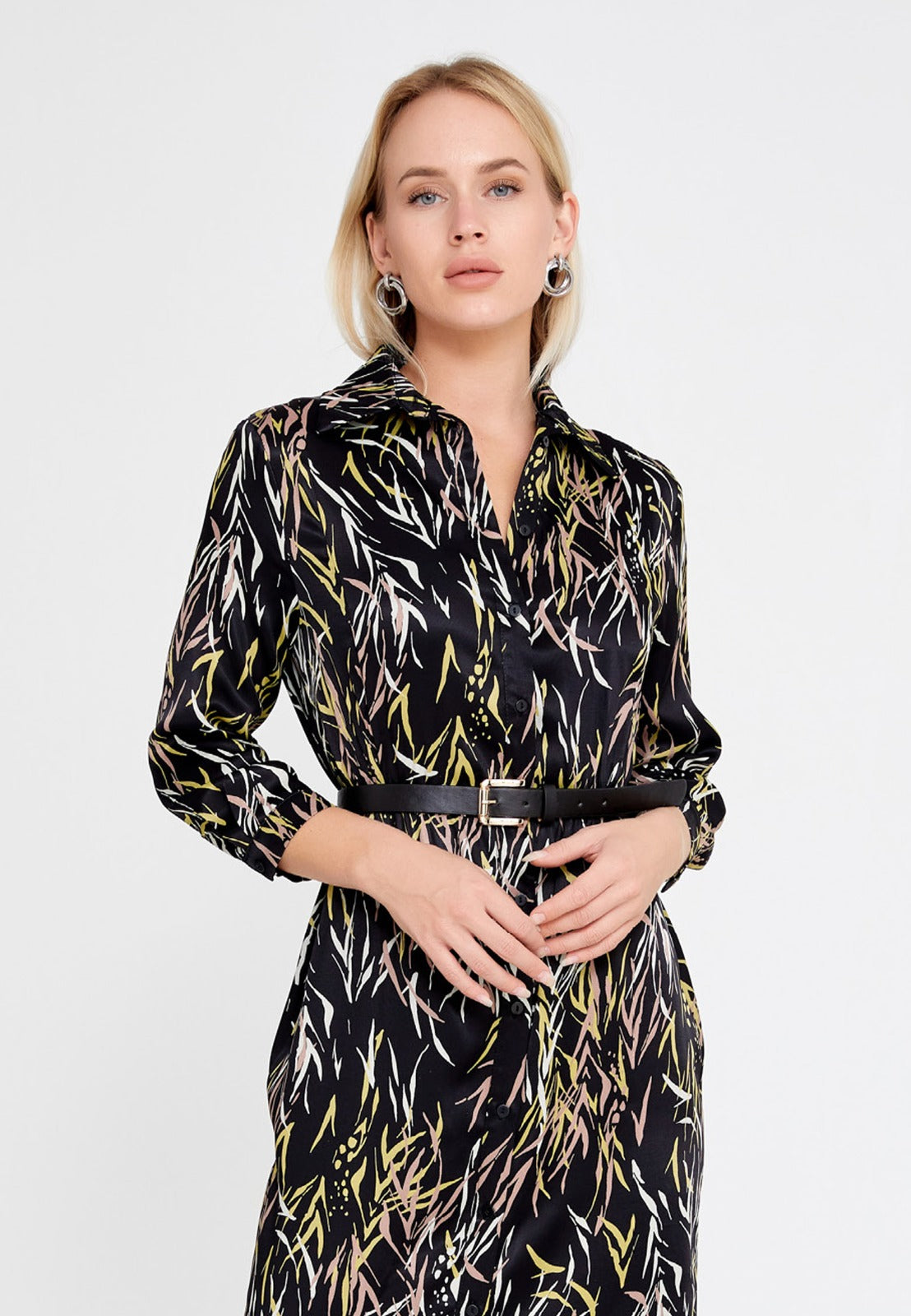 Black Ecru Satin Midi Dress 4