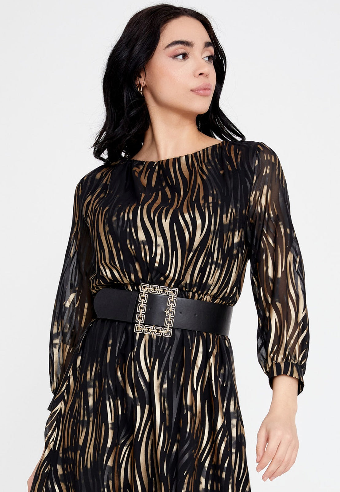 Black Gold Satin Midi Dress 2