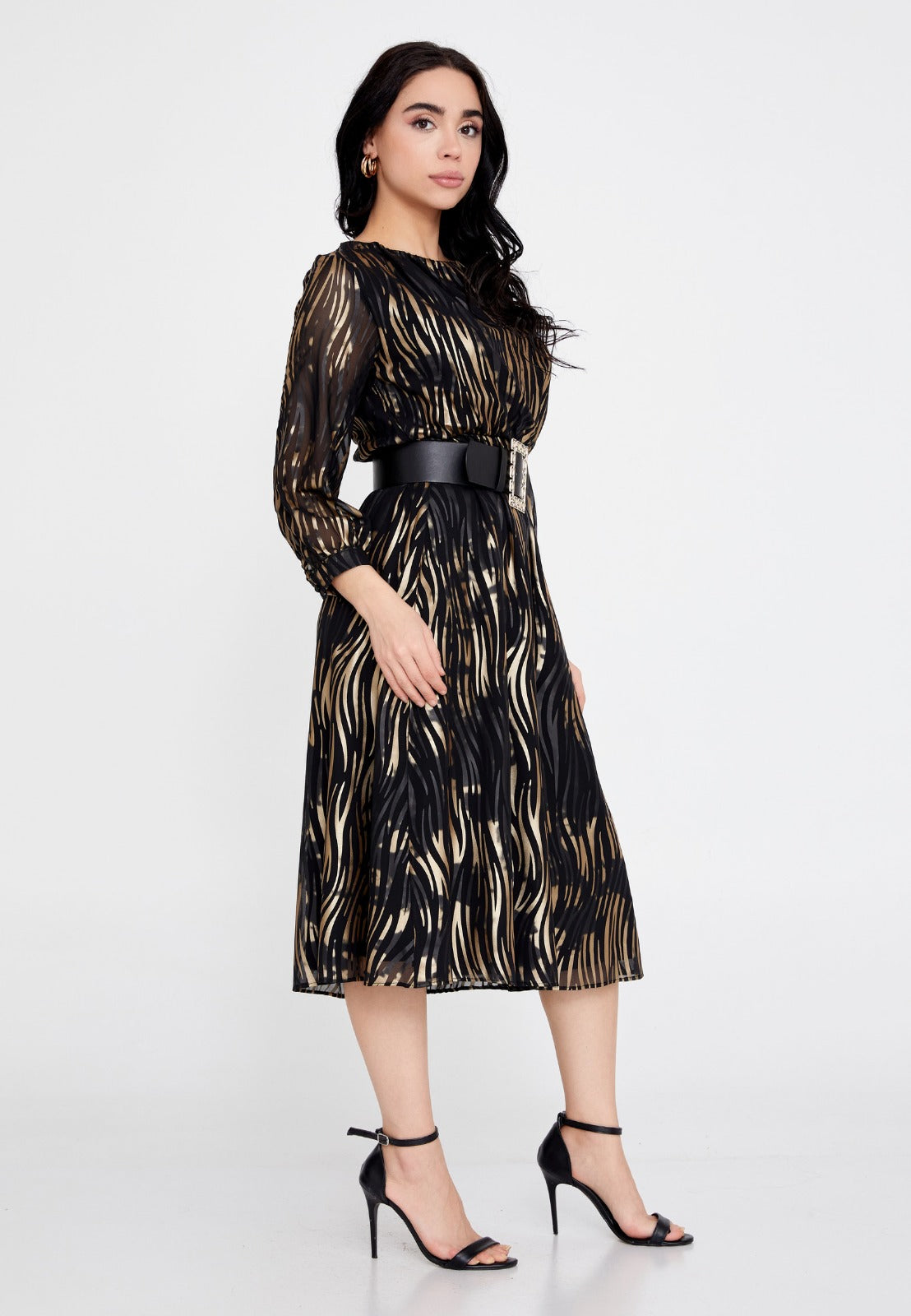 Black Gold Satin Midi Dress 3