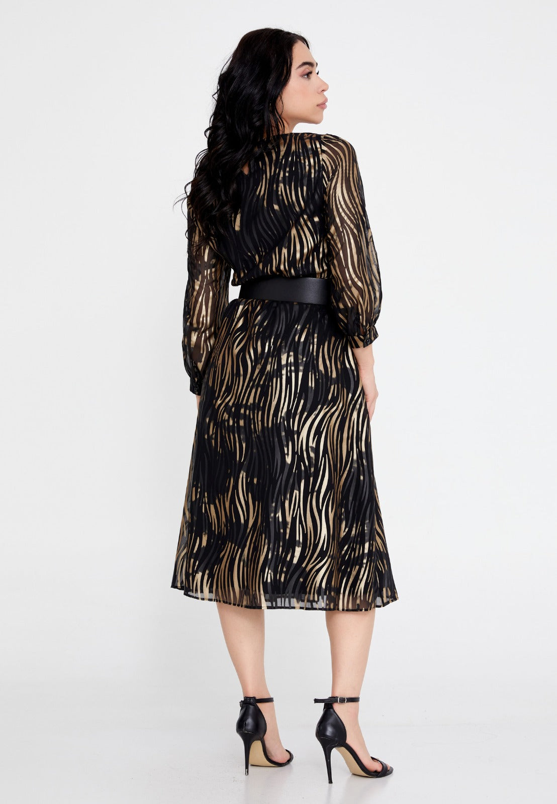 Black Gold Satin Midi Dress 4