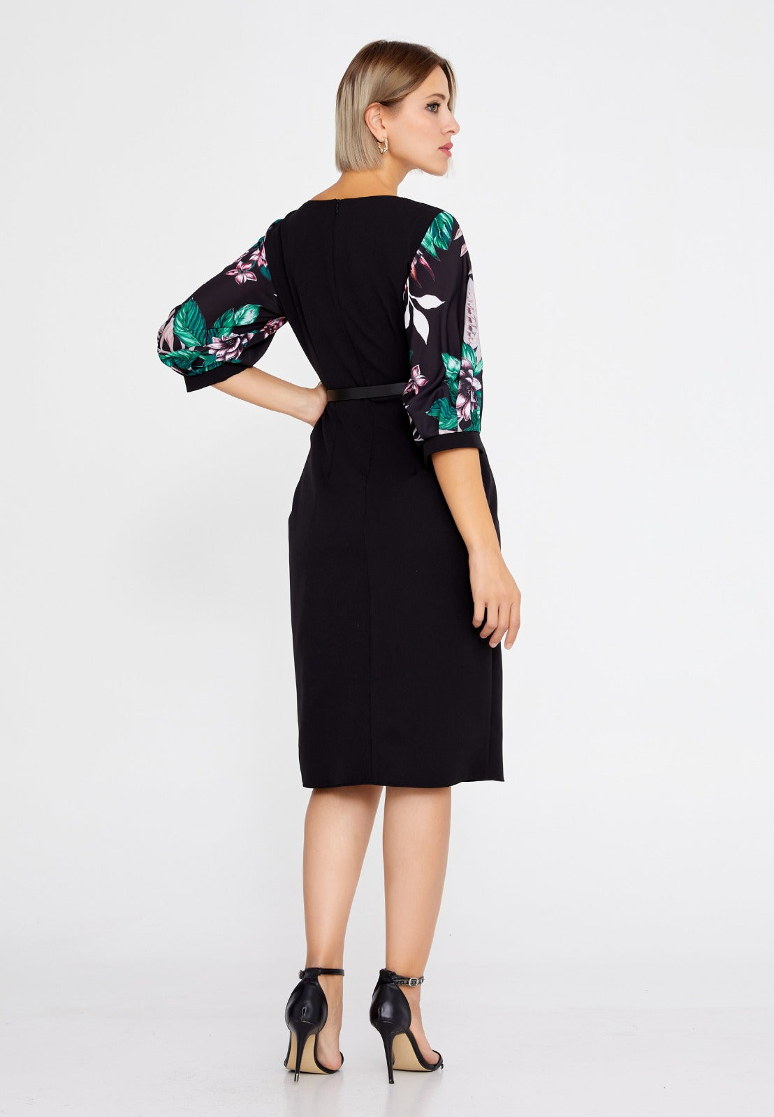 Black Green Crepe Midi Dress 2
