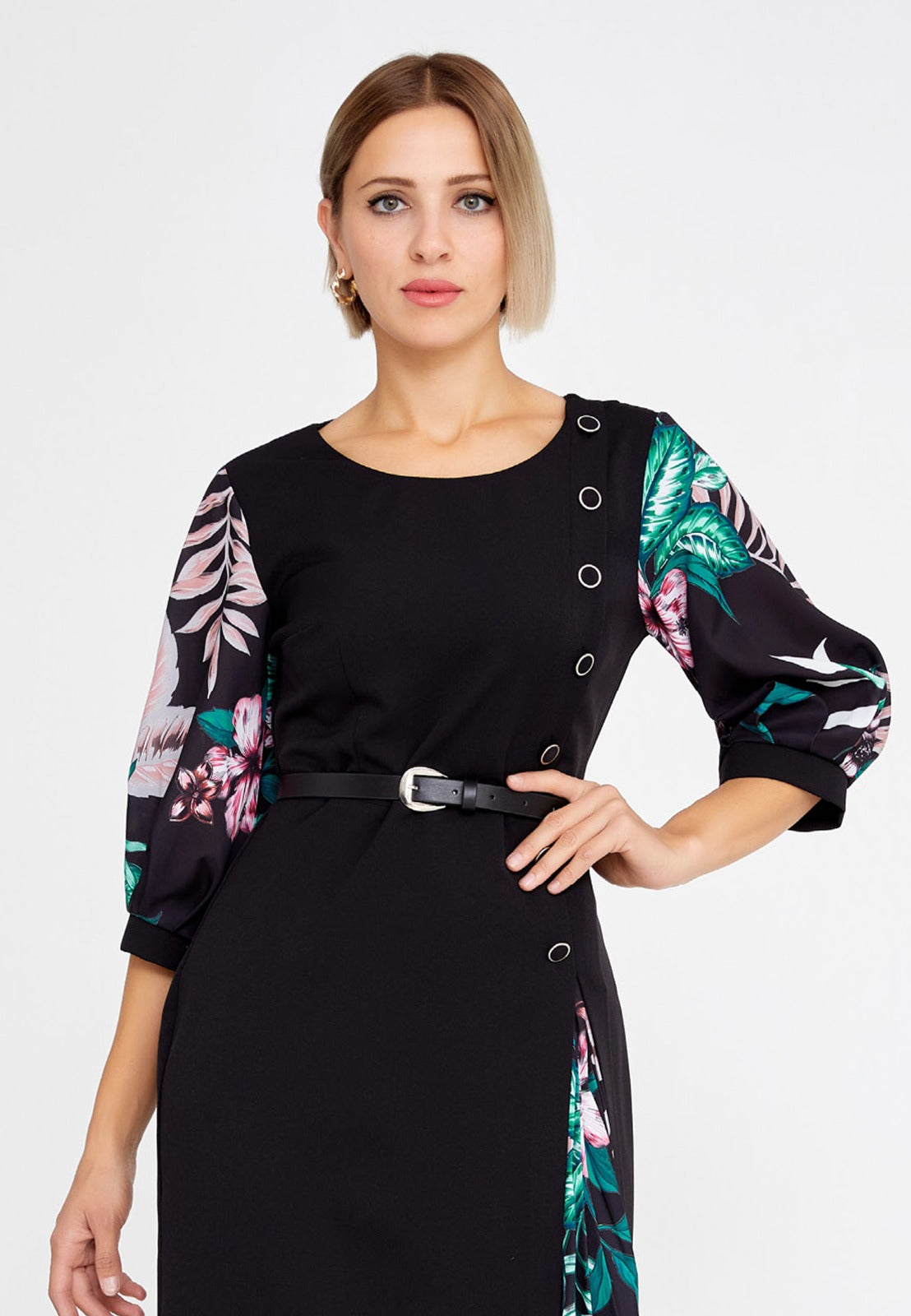 Black Green Crepe Midi Dress 1
