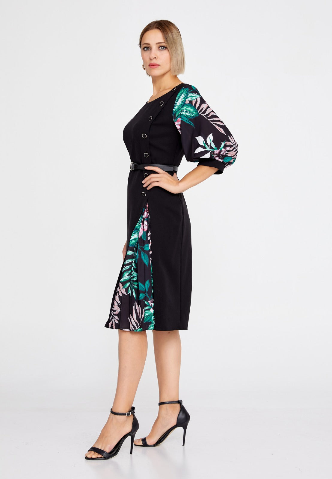 Black Green Crepe Midi Dress 3