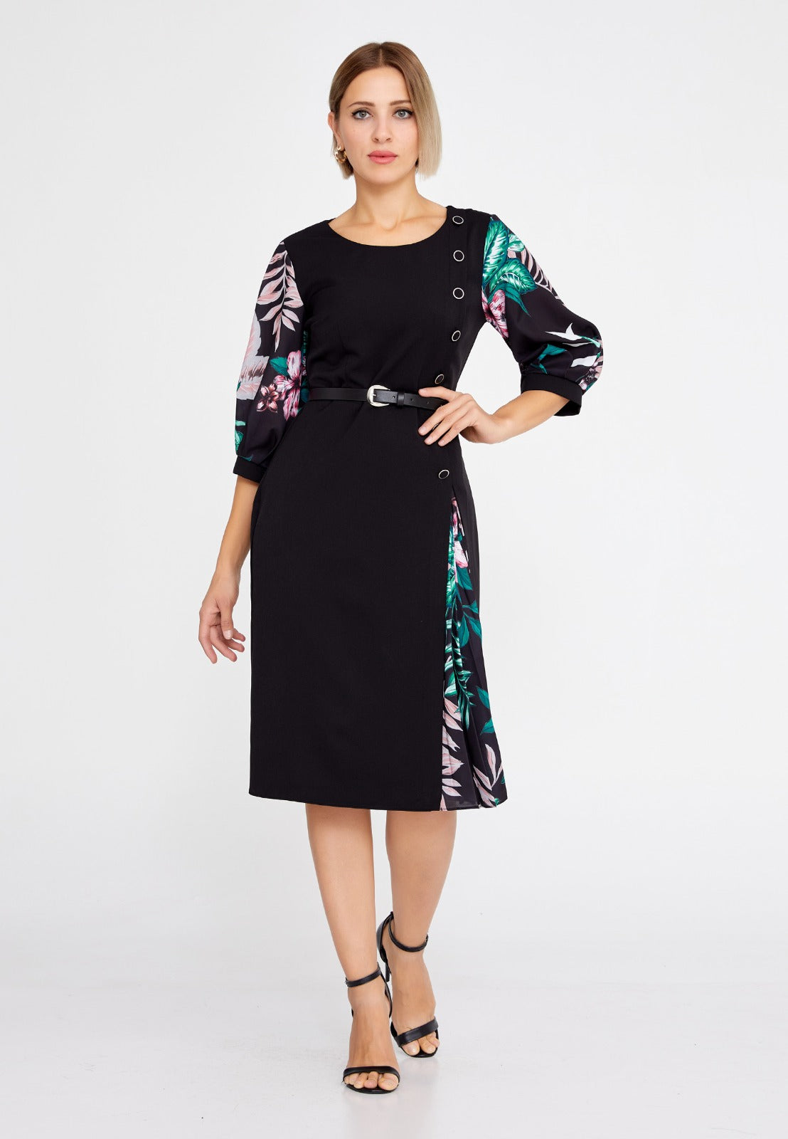 Black Green Crepe Midi Dress 4