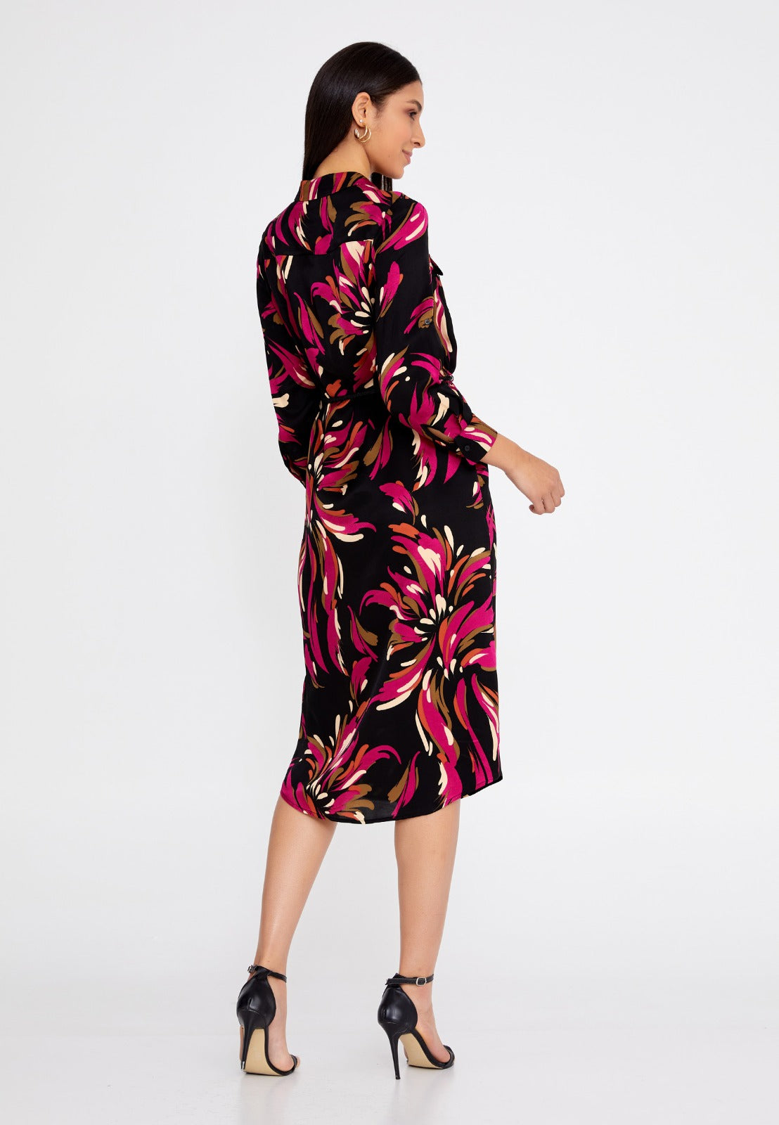 Black Pink Satin Midi Dress 1