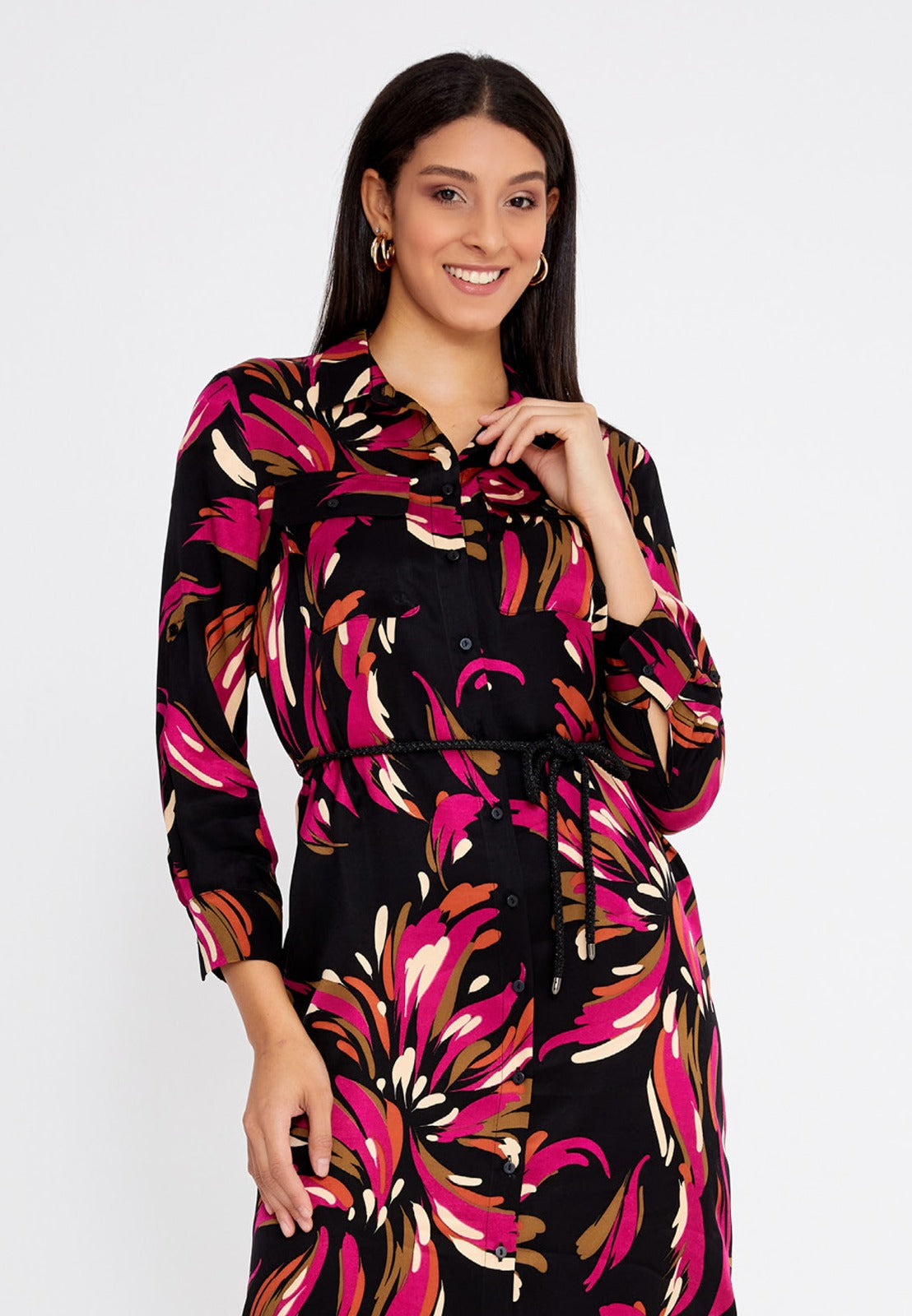 Black Pink Satin Midi Dress 3