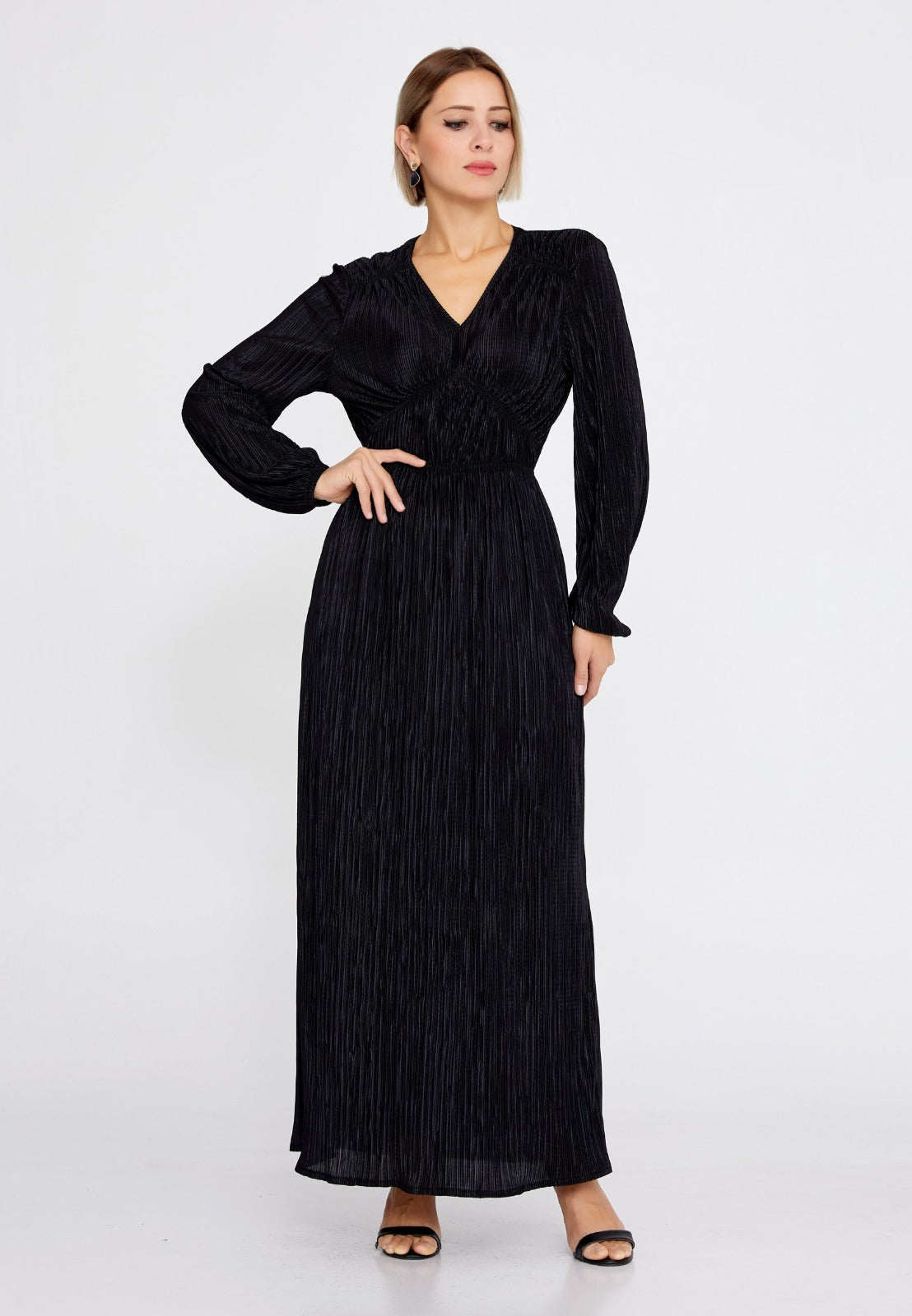 Black Satin Midi Dress 2