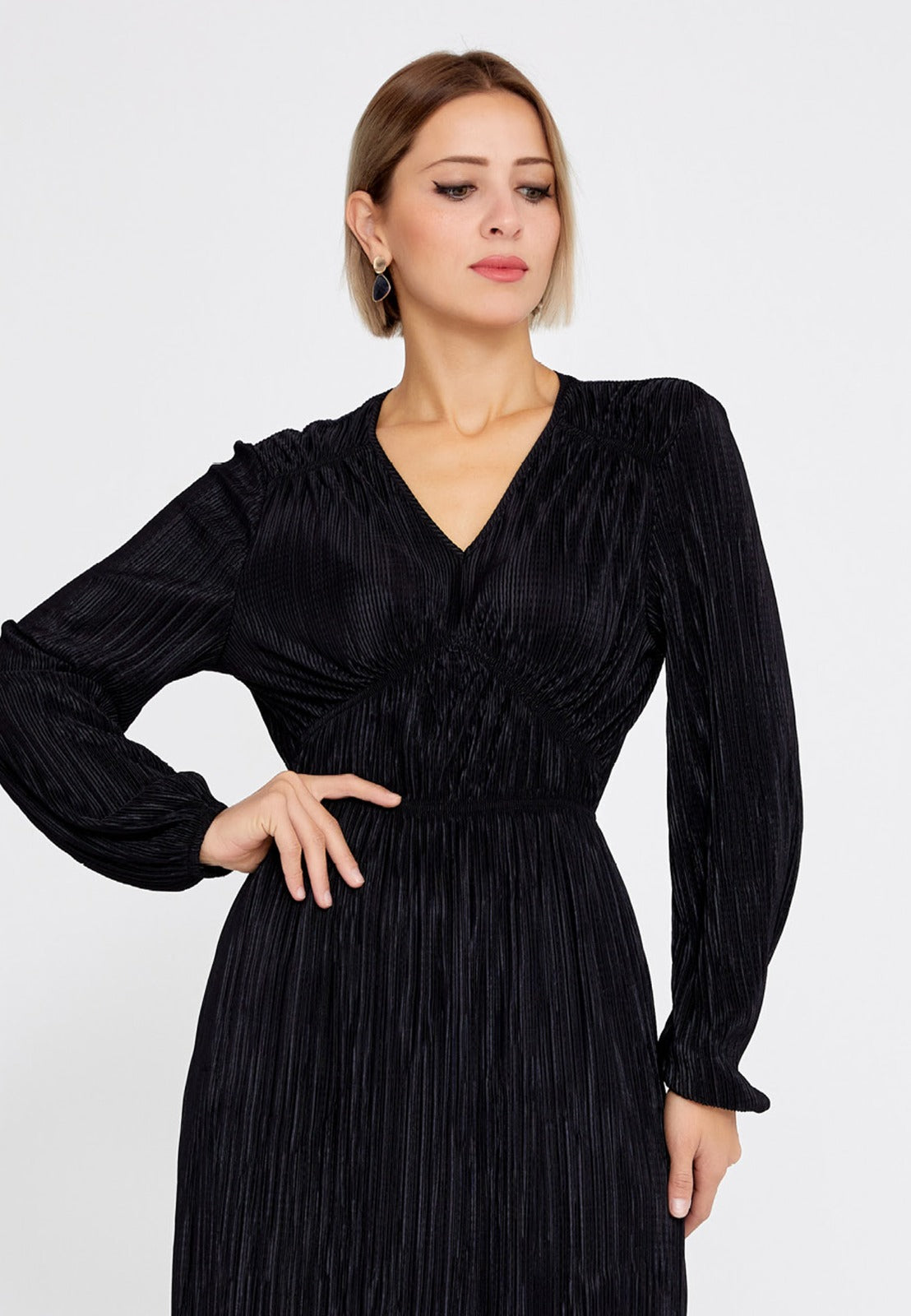 Black Satin Midi Dress 3
