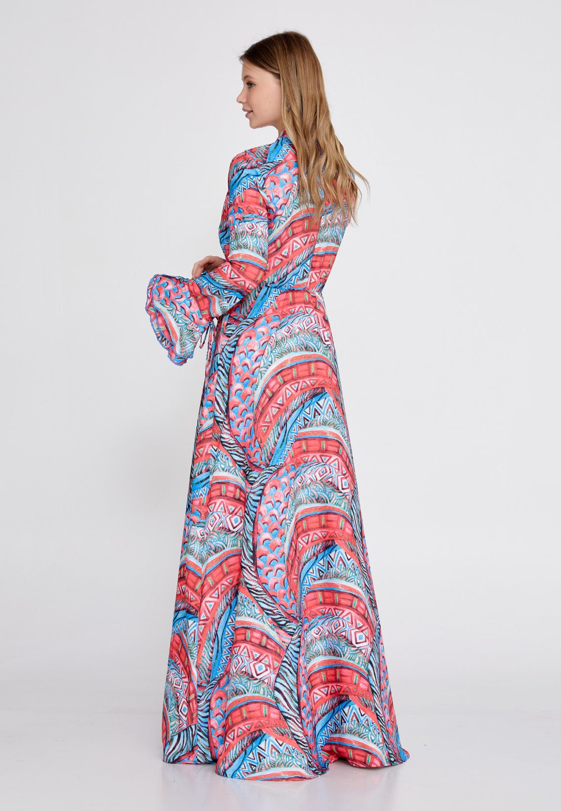 Blue Pink Floral Crepe Maxi Dress 3