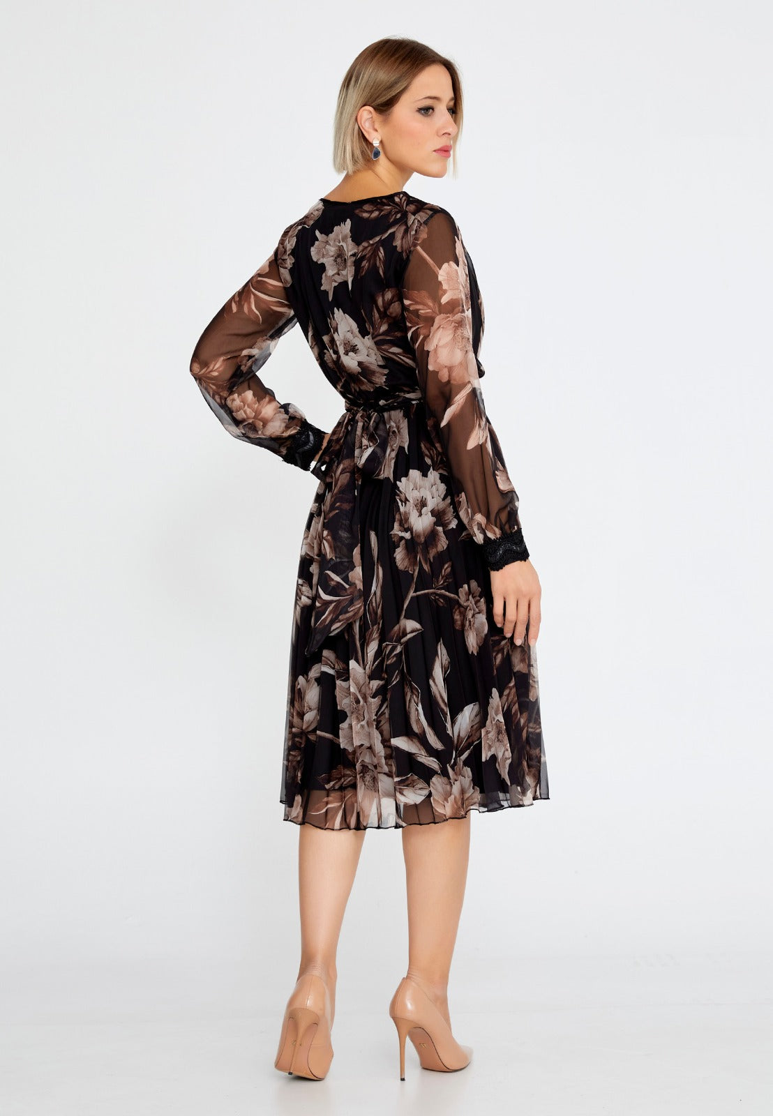 Brown Chiffon Midi Dress 2