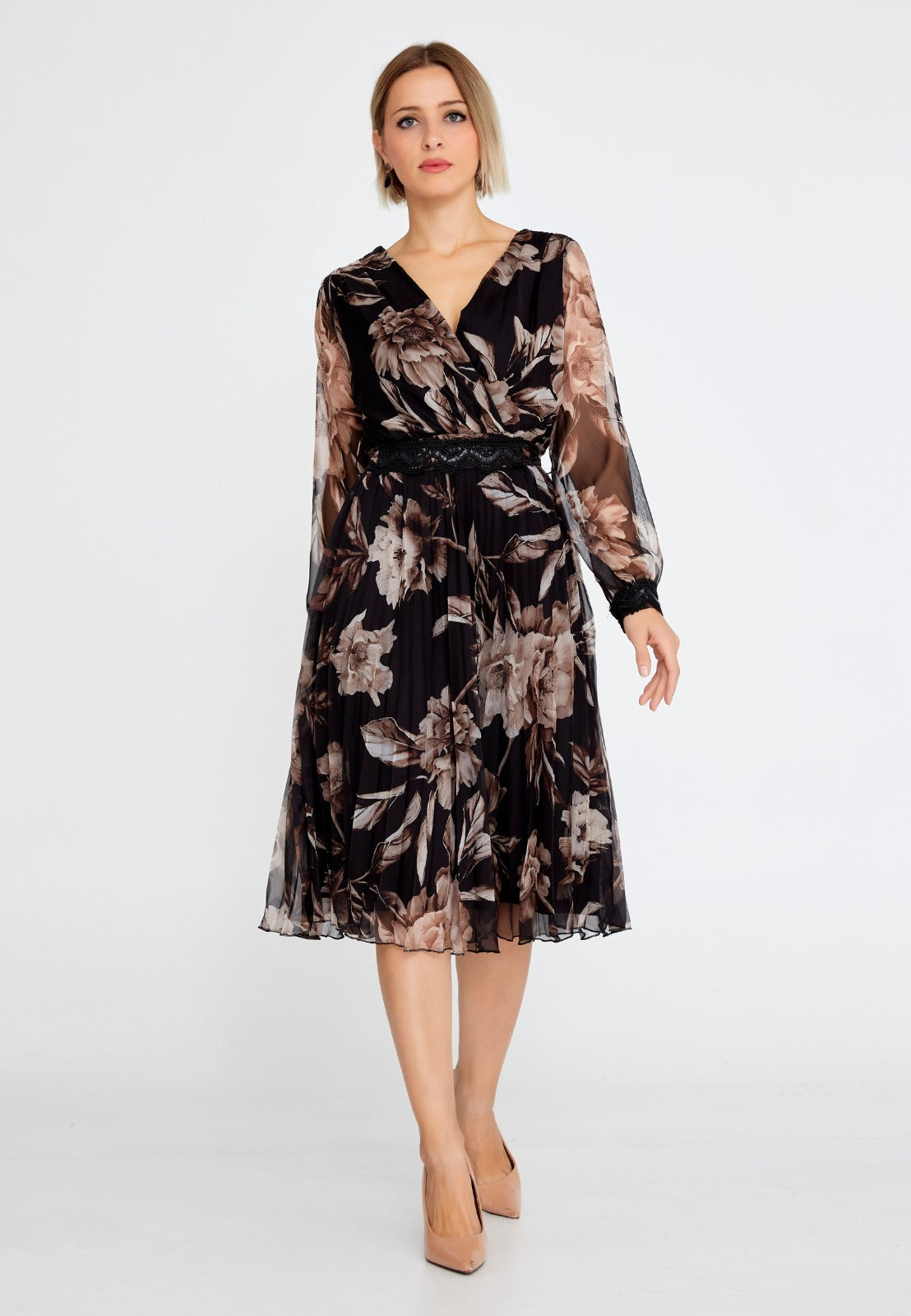 Brown Chiffon Midi Dress 1