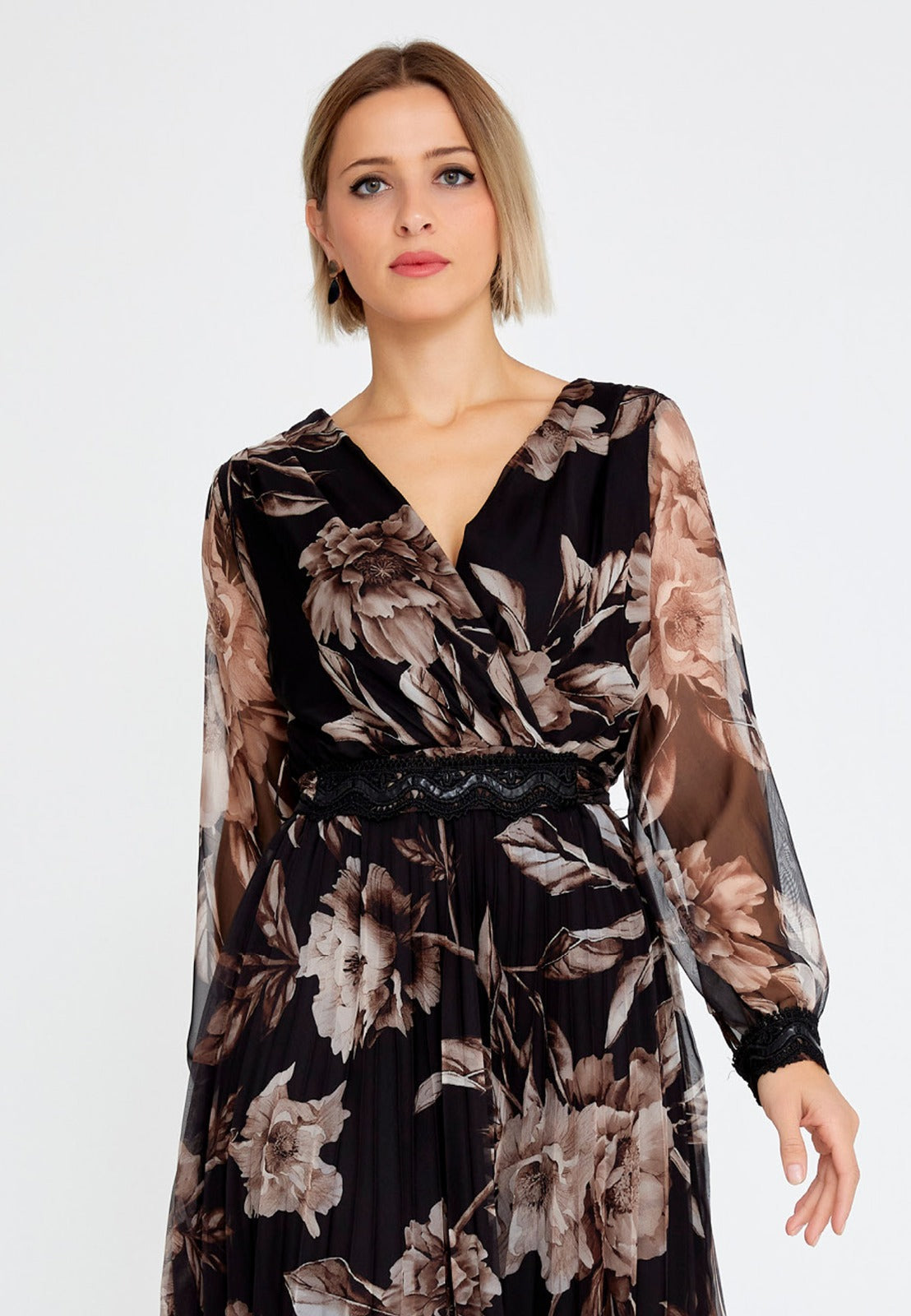 Brown Chiffon Midi Dress 3