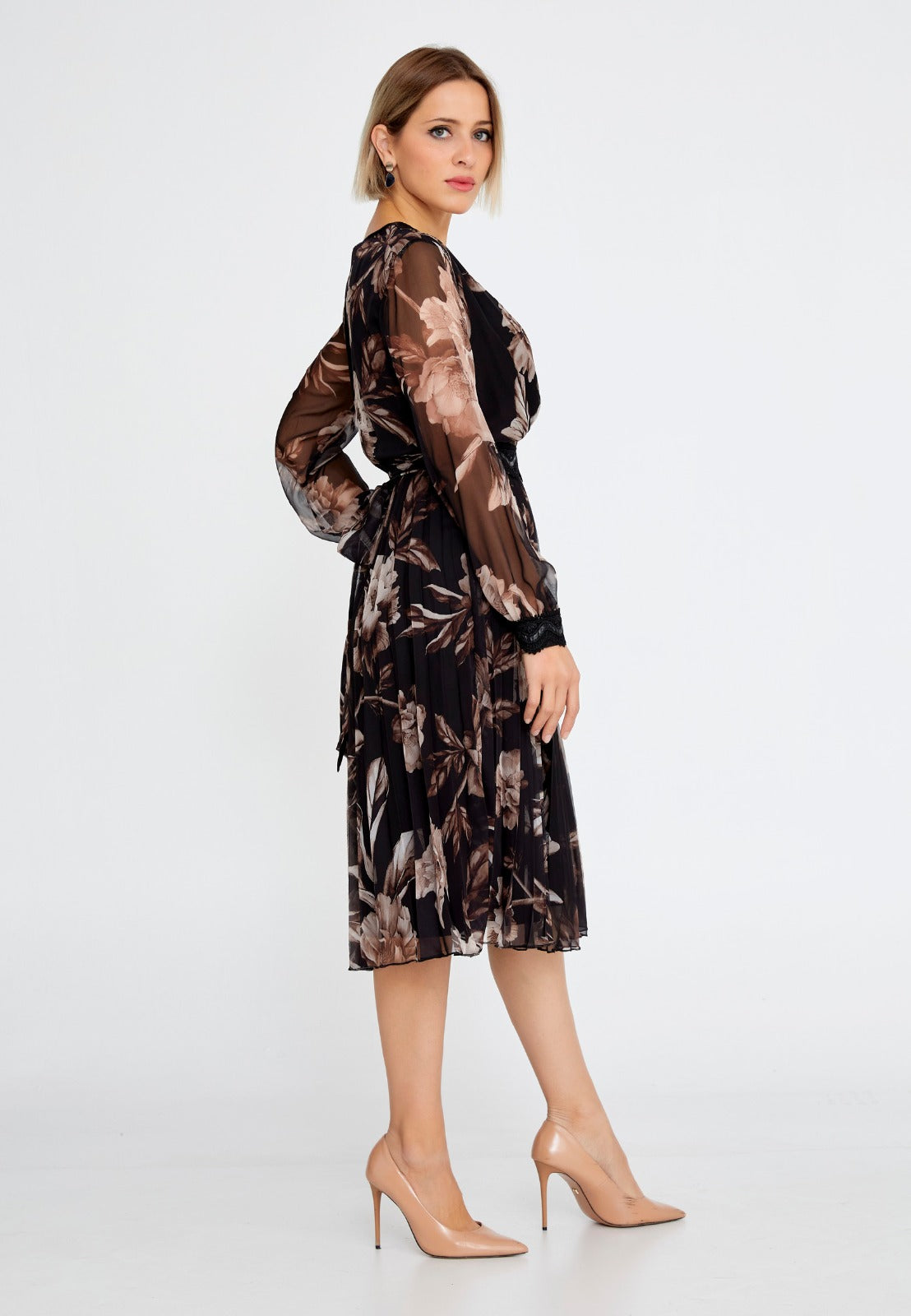 Brown Chiffon Midi Dress 4