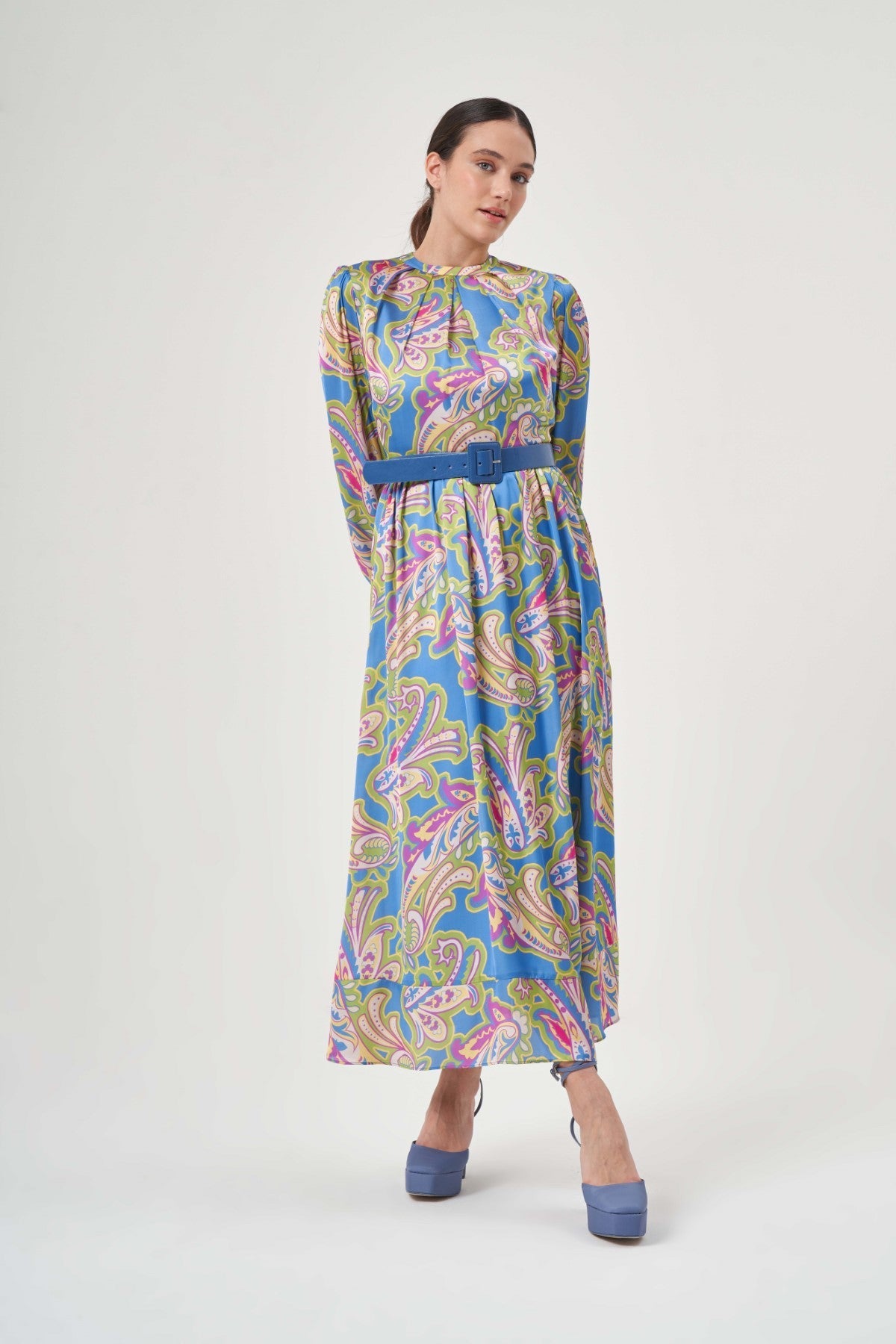 Fuchsia Patterned Pleated Dress