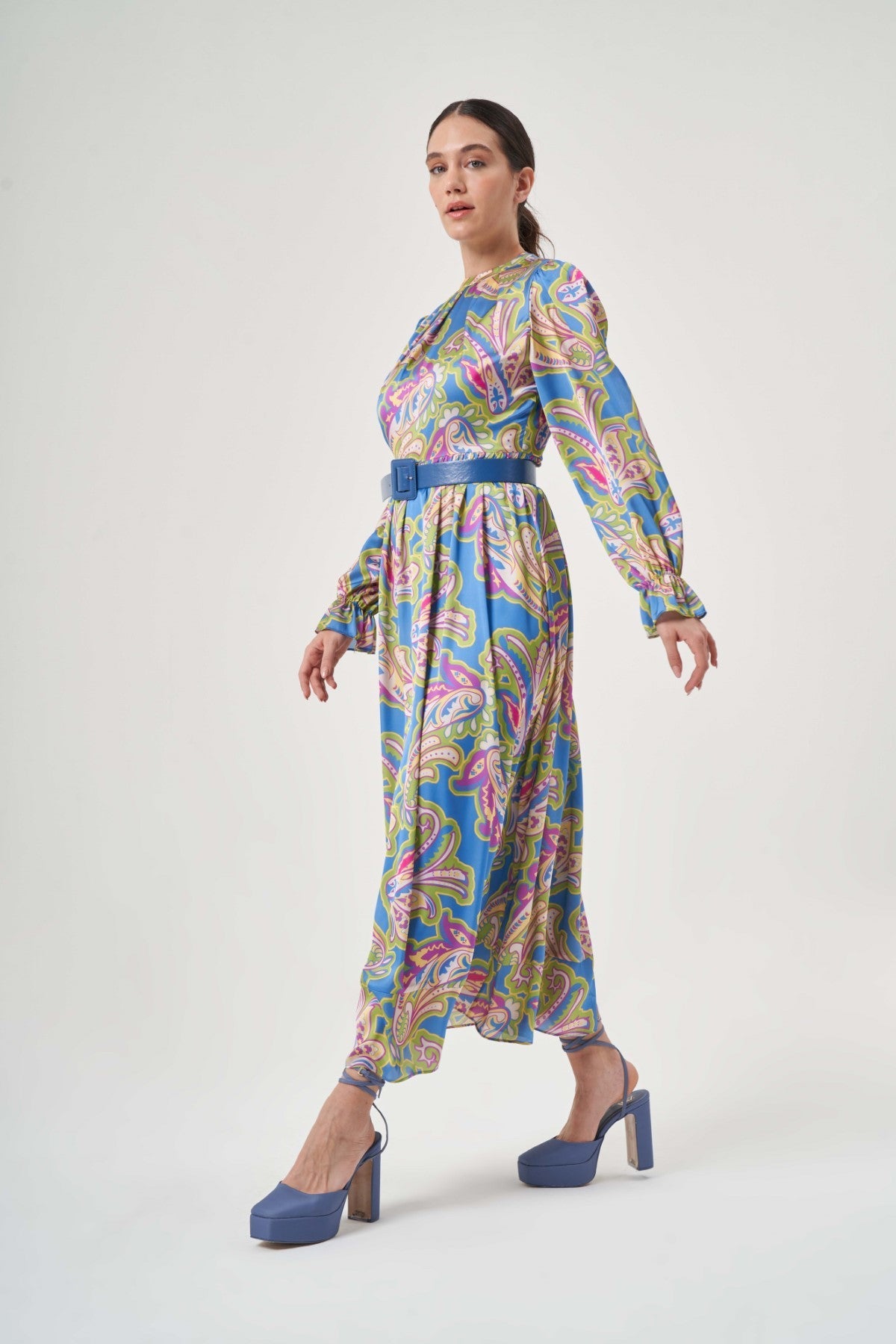 Fuchsia Patterned Pleated Dress