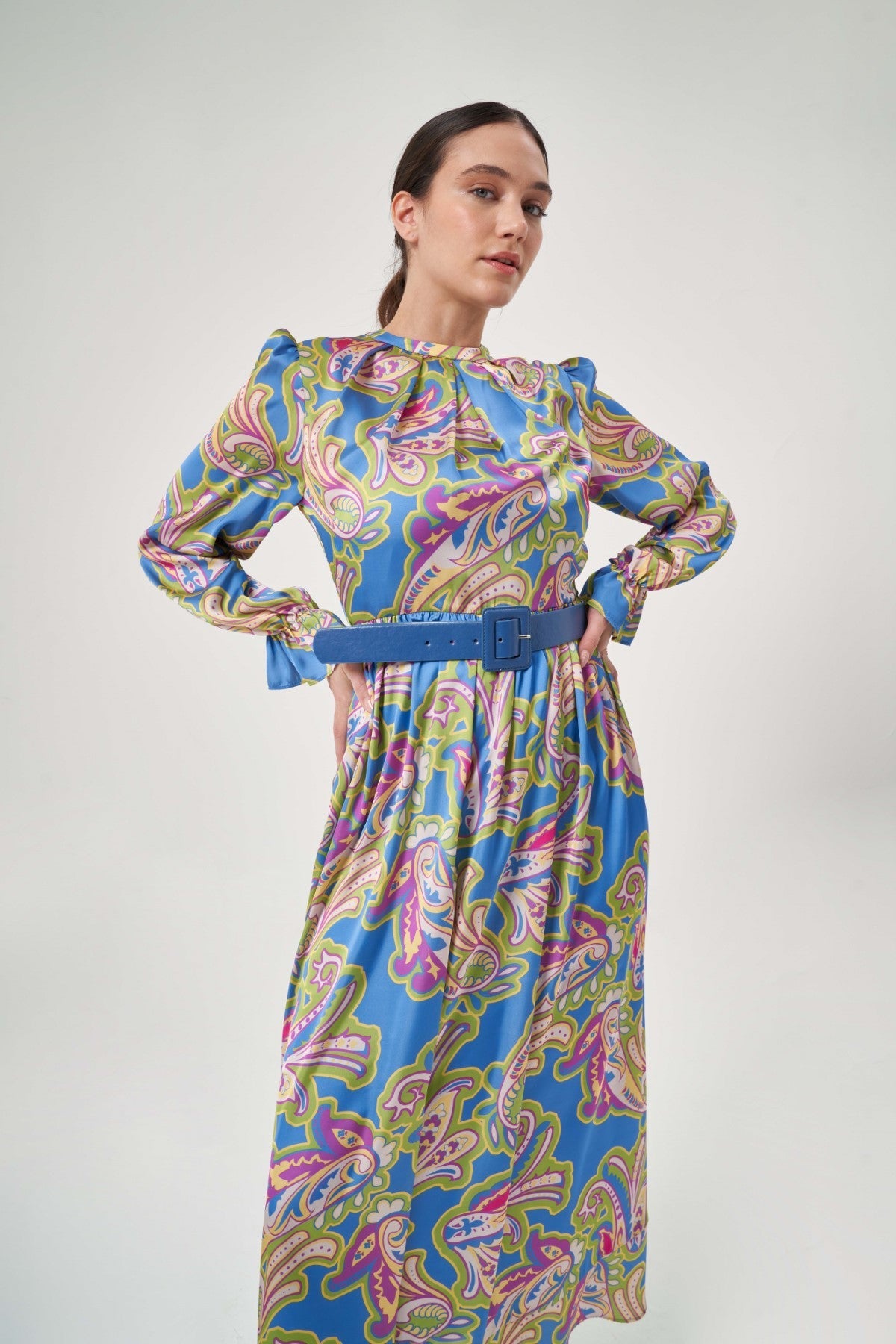 Fuchsia Patterned Pleated Dress