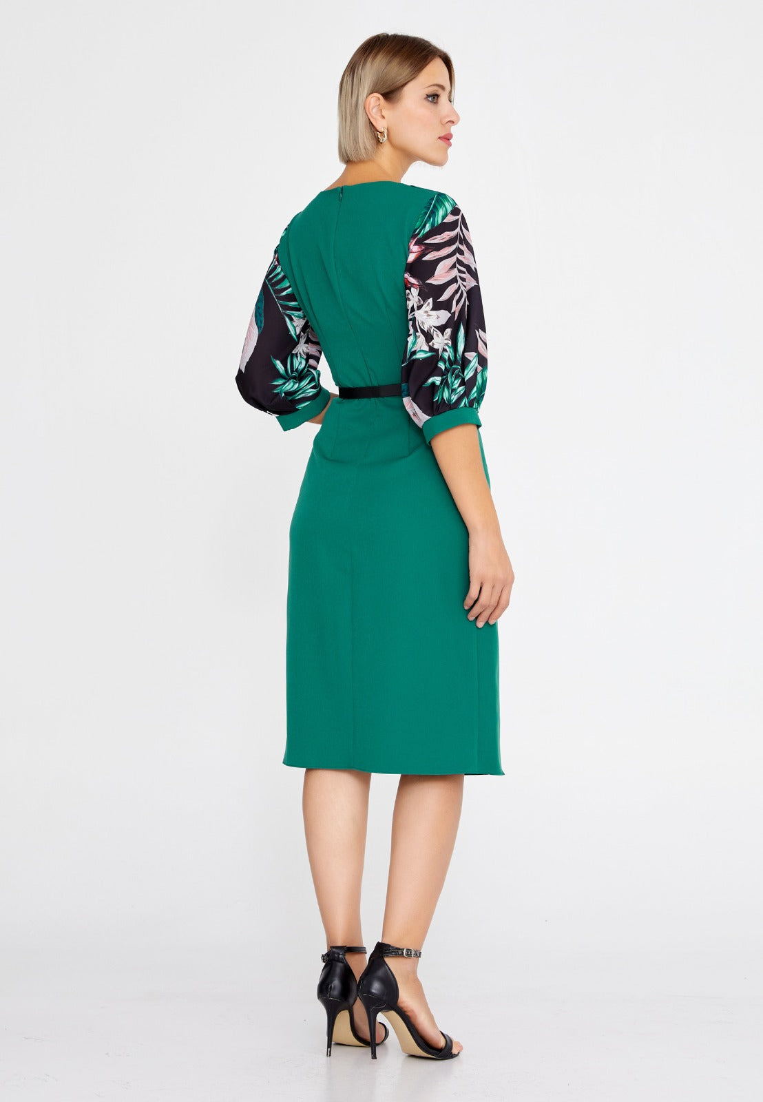 Green Black Crepe Midi Dress 1