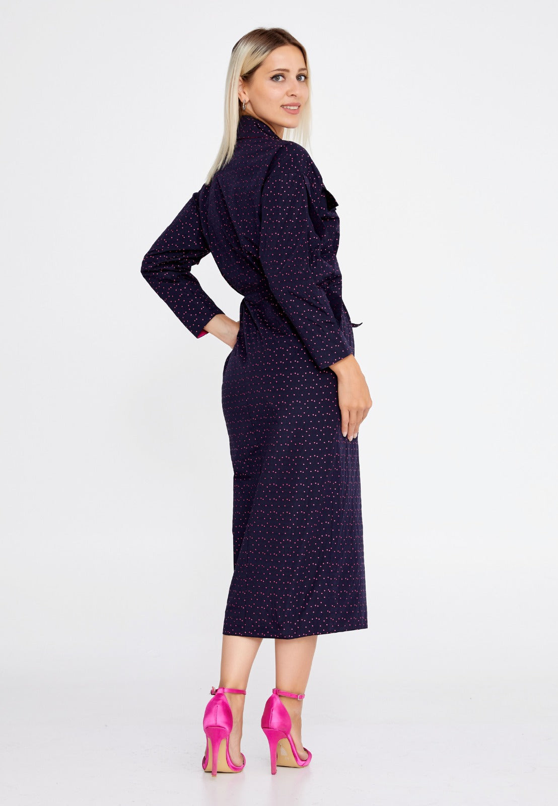Navy Polyester Midi Dress 1