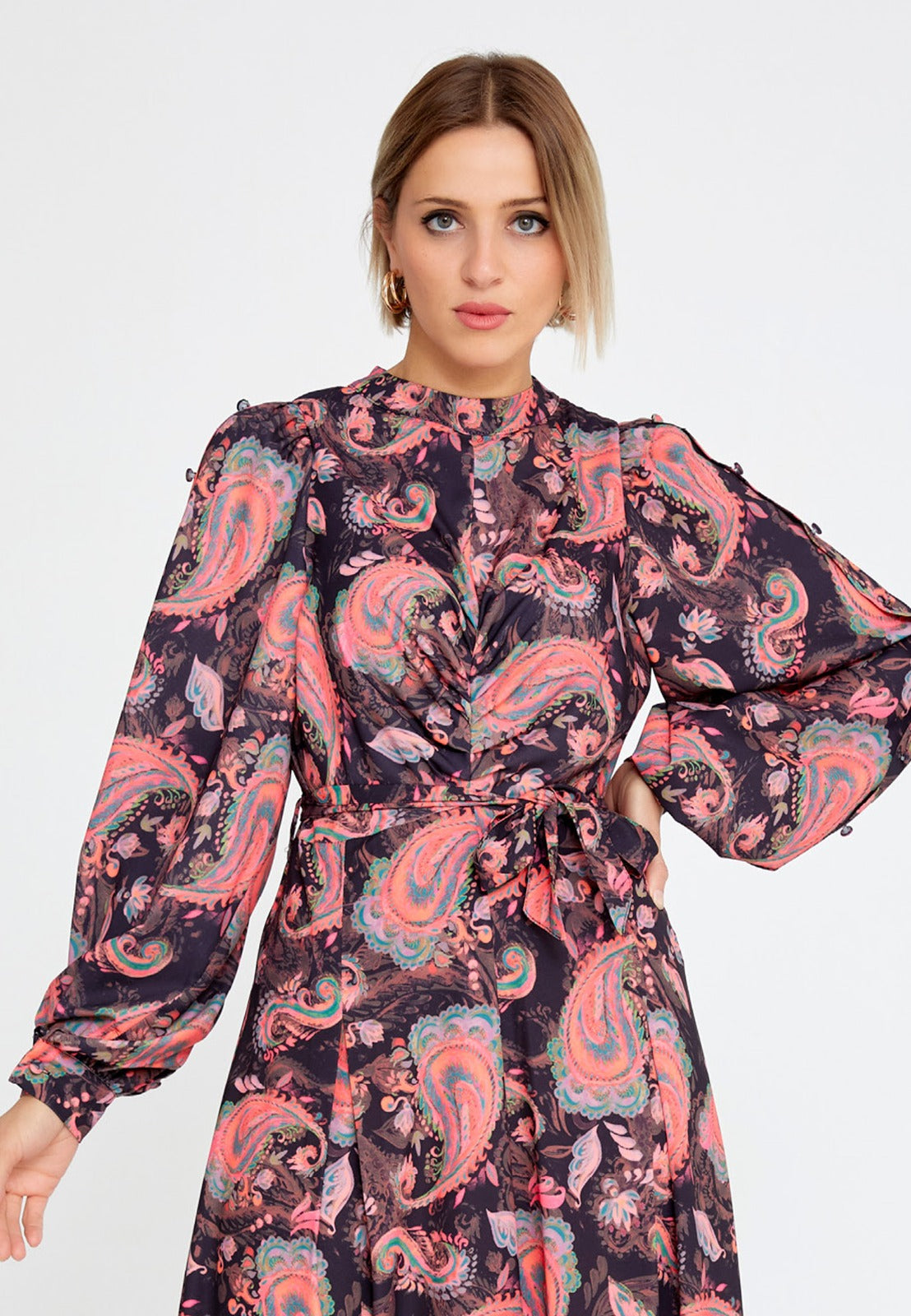 Pink Black Floral Crepe Maxi Dress 3