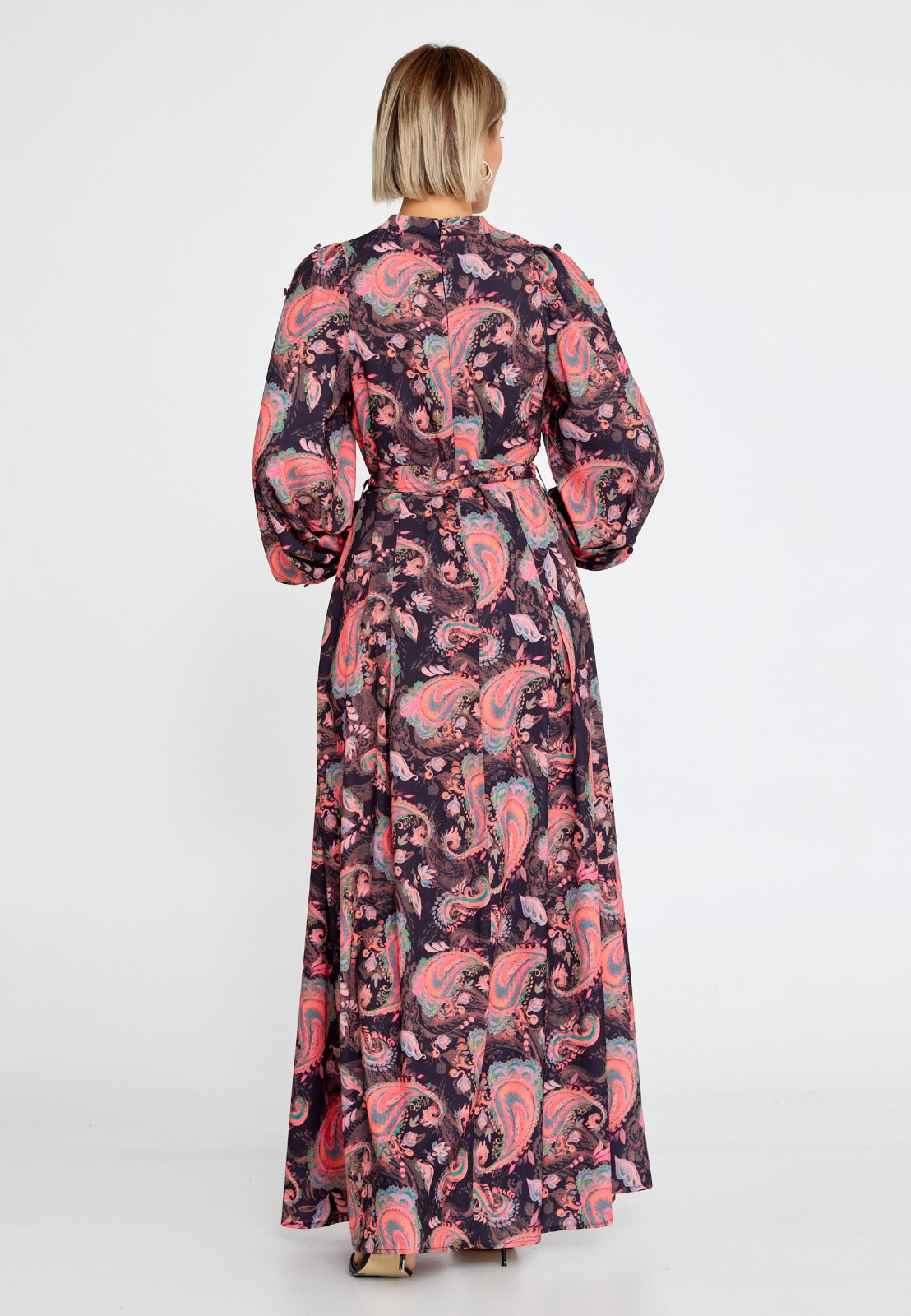 Pink Black Floral Crepe Maxi Dress 4