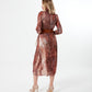 Mahogany Snakeskin Patterned Leather Belted Dress