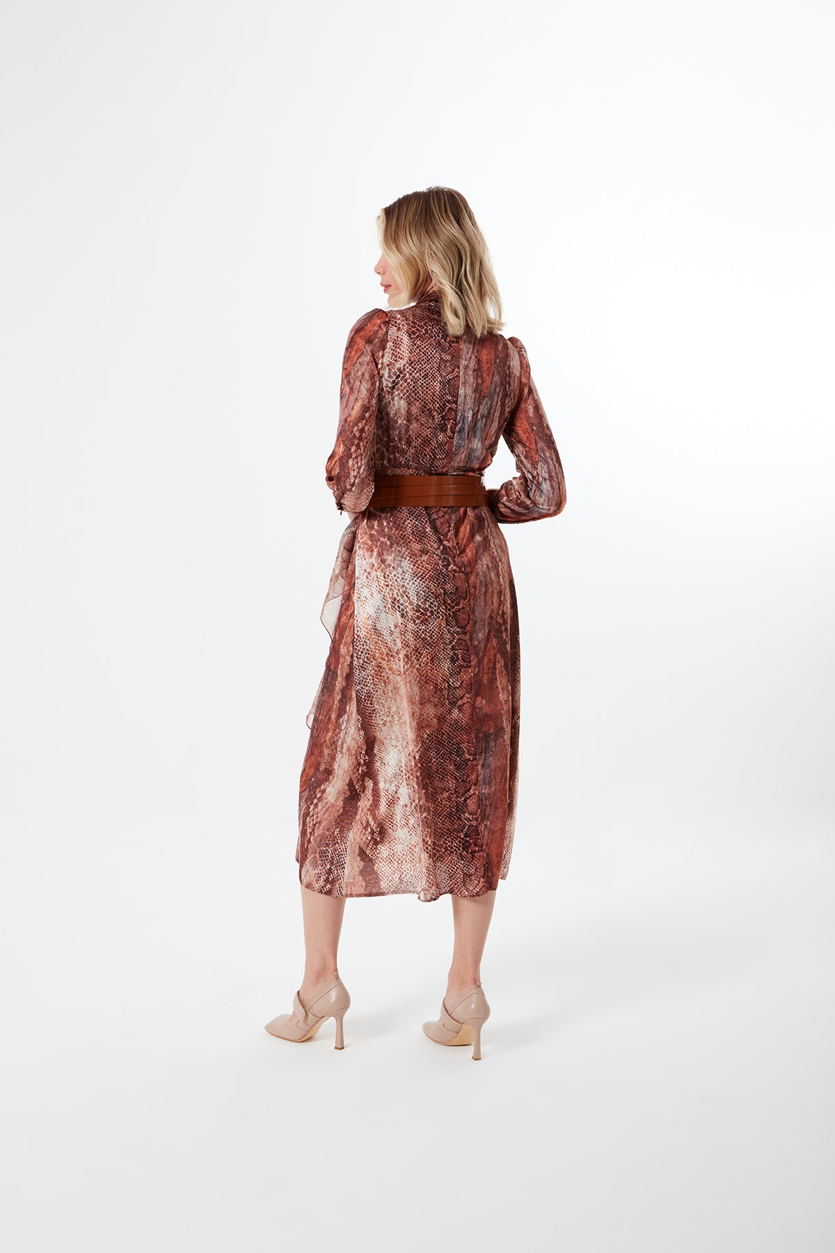 Mahogany Snakeskin Patterned Leather Belted Dress zeremez Mahogany Snakeskin Patterned Leather Belted Dress zeremez