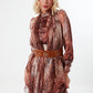 Mahogany Snakeskin Patterned Leather Belted Dress