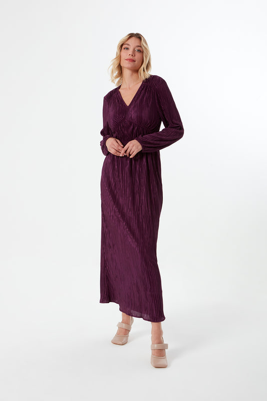 Dark Purple Pleated Dress