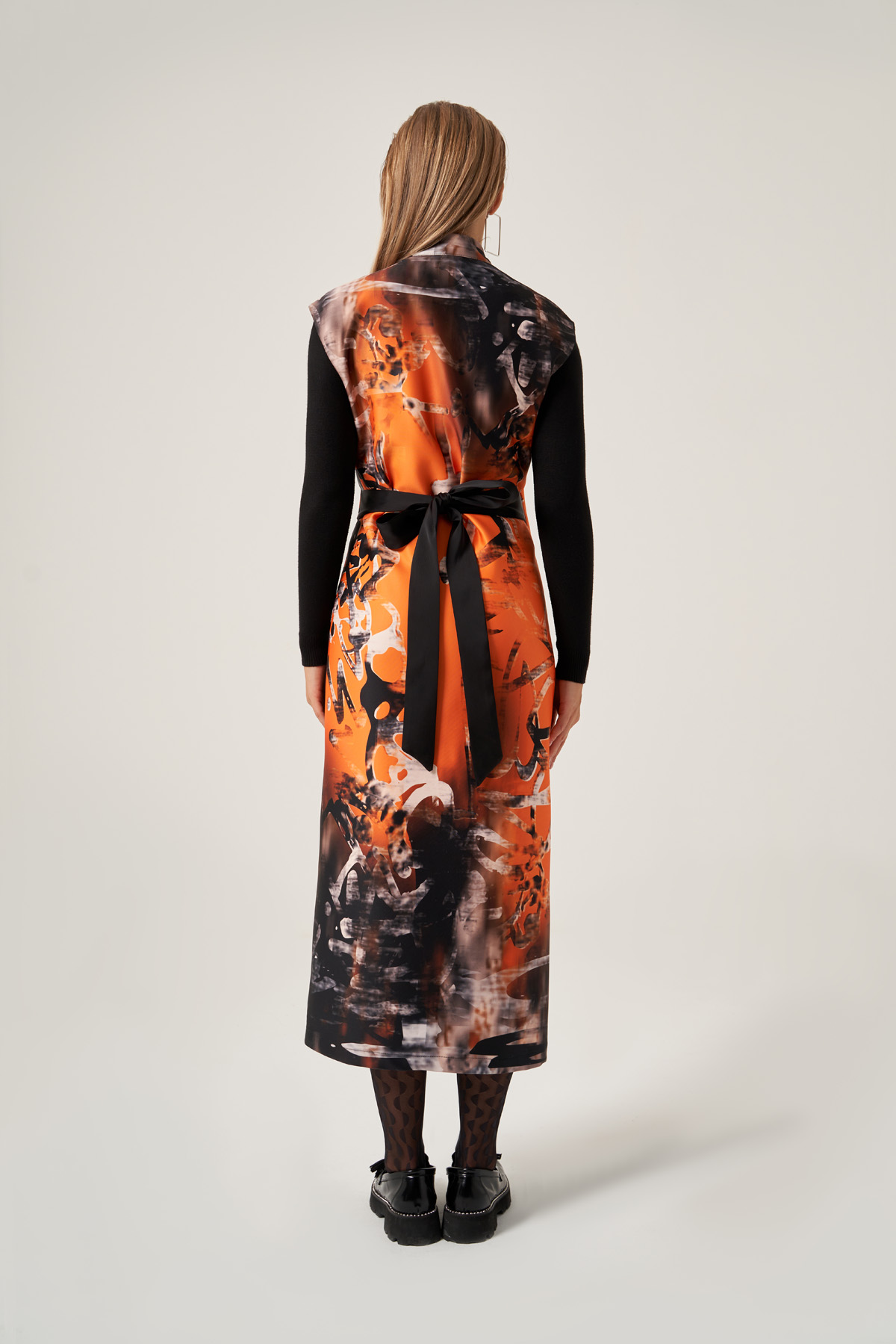 Orange Sleeveless Snap Button Closure Dress