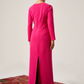 Pink Long Sleeve Midi Viscose Column Regular Casual Dress