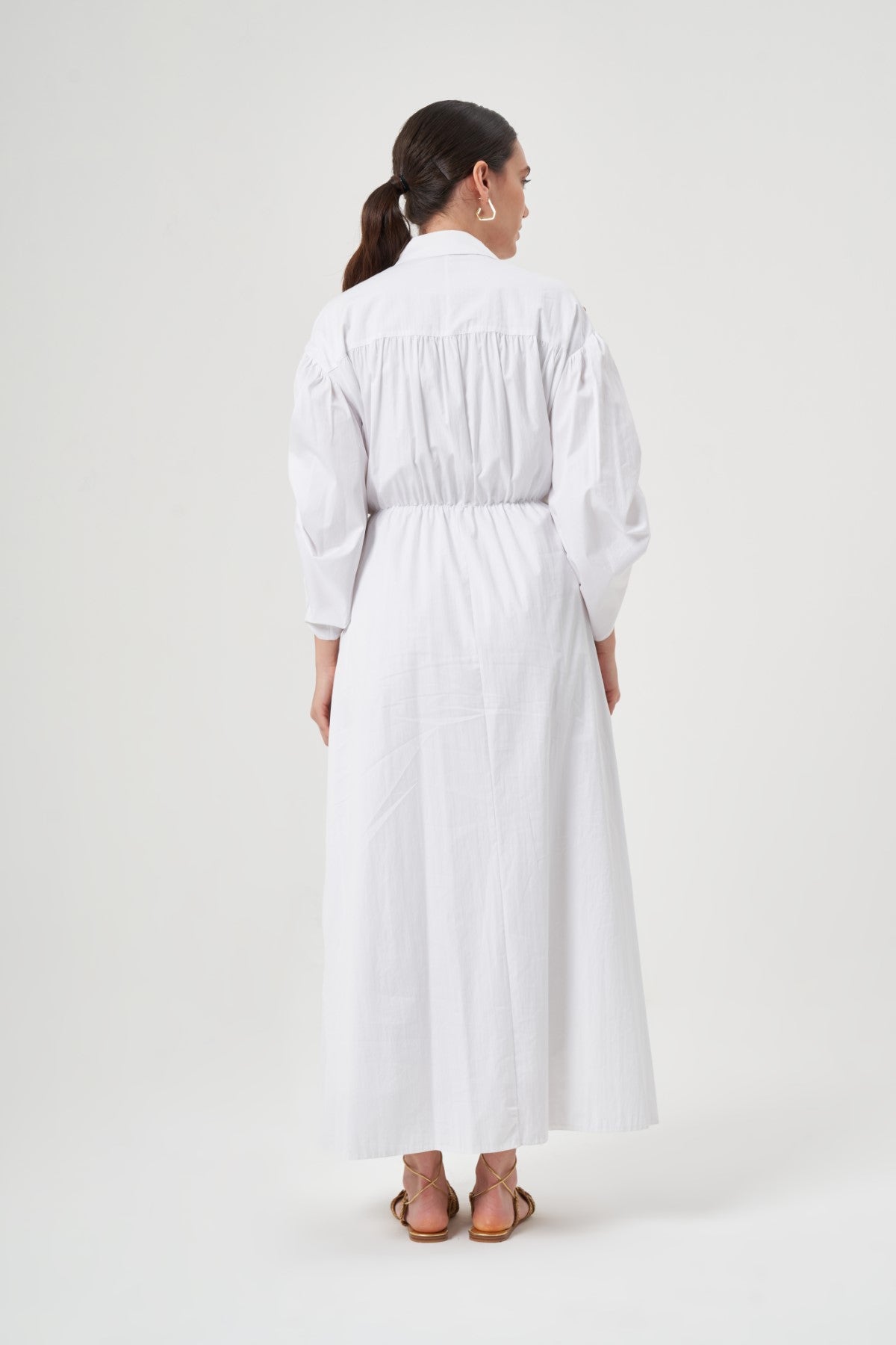 Long Sleeve Maxi Linen Column Regular White Dress