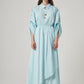 Long Sleeve Maxi Linen Column Regular Aqua Dress
