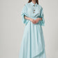Long Sleeve Maxi Linen Column Regular Aqua Dress