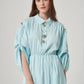 Long Sleeve Maxi Linen Column Regular Aqua Dress