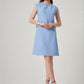 Aqua Textured Short Dress with Metal Chain Accessory