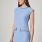 Aqua Textured Short Dress with Metal Chain Accessory