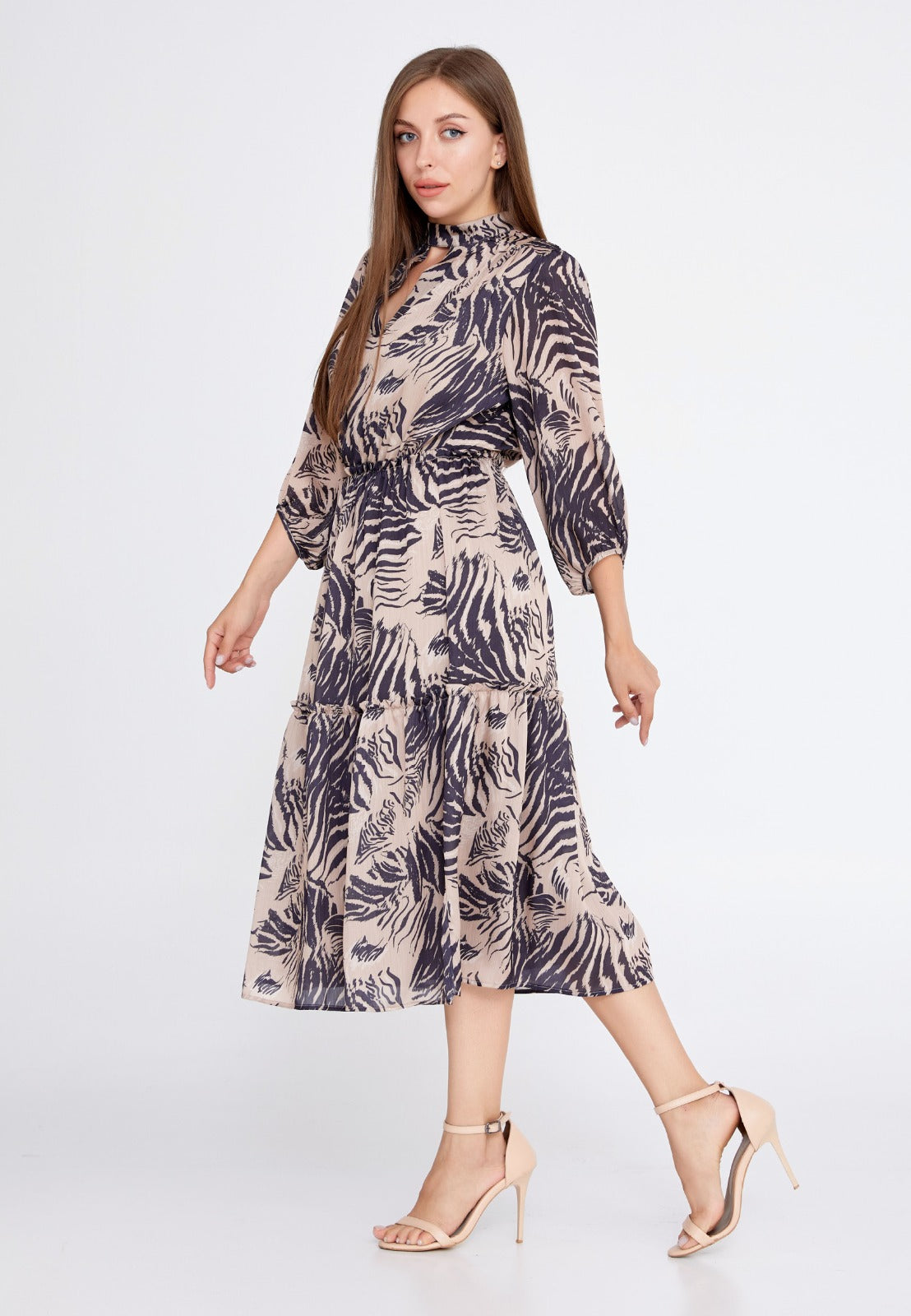 Beige Black Midi Dress 1