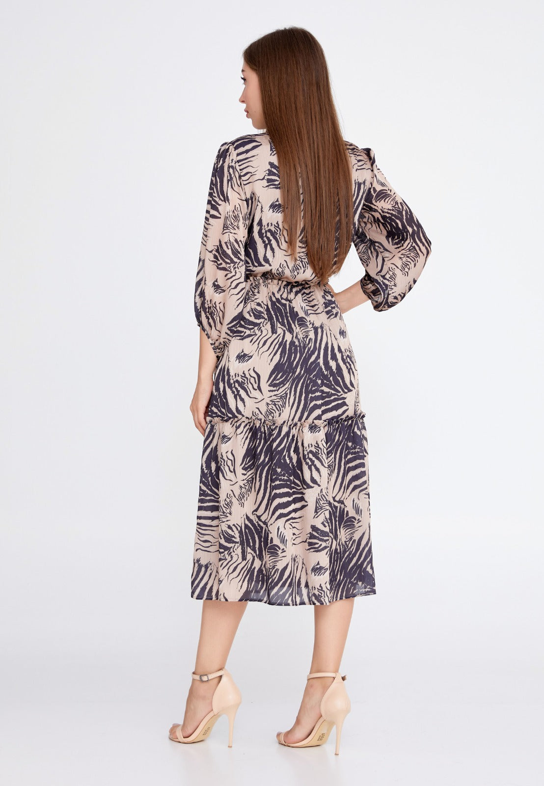 Beige Black Midi Dress 4