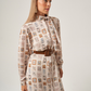 Beige Scarf Detailed Belted Shirt Dress