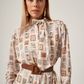 Beige Scarf Detailed Belted Shirt Dress