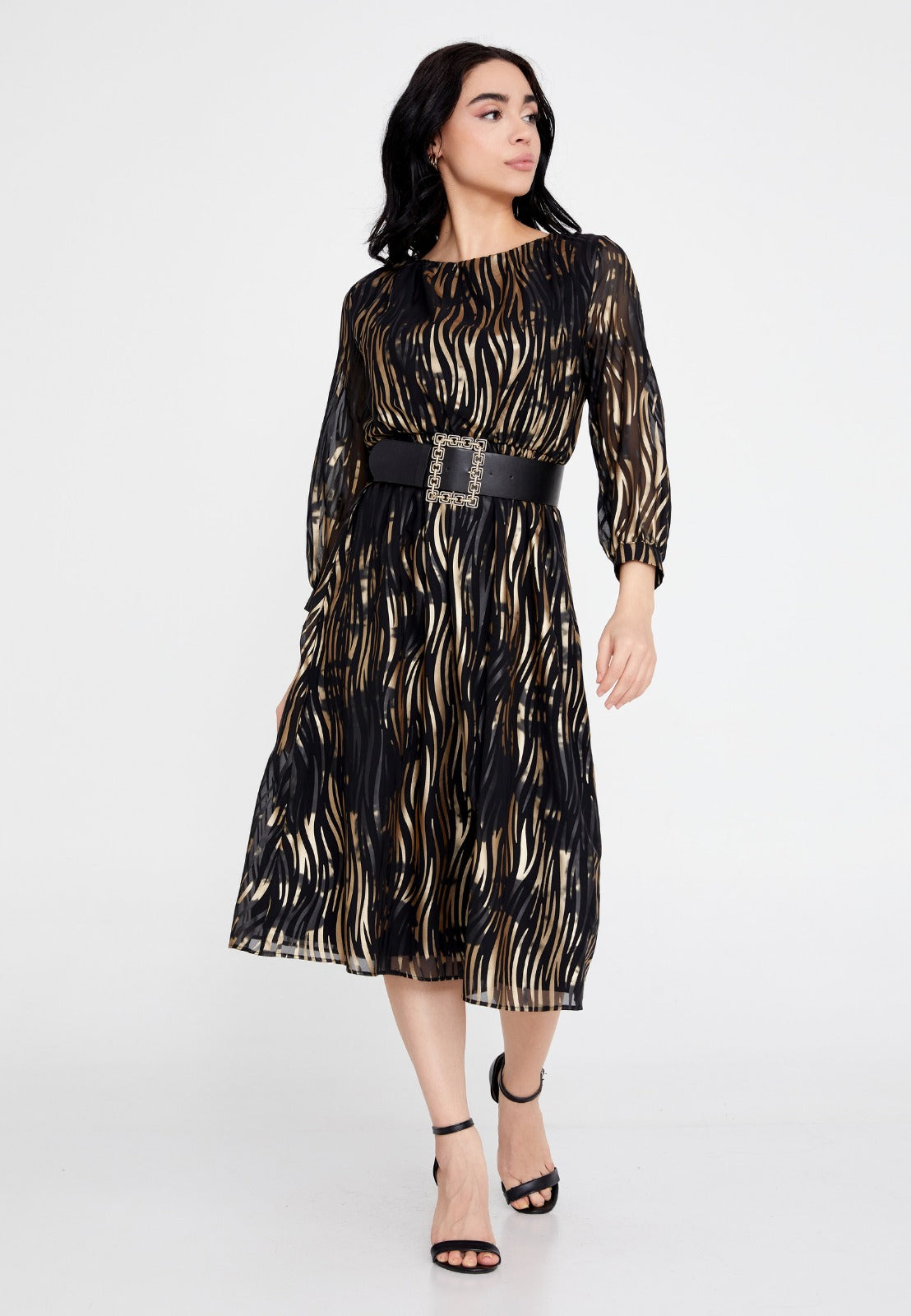 Black Gold Satin Midi Dress 1