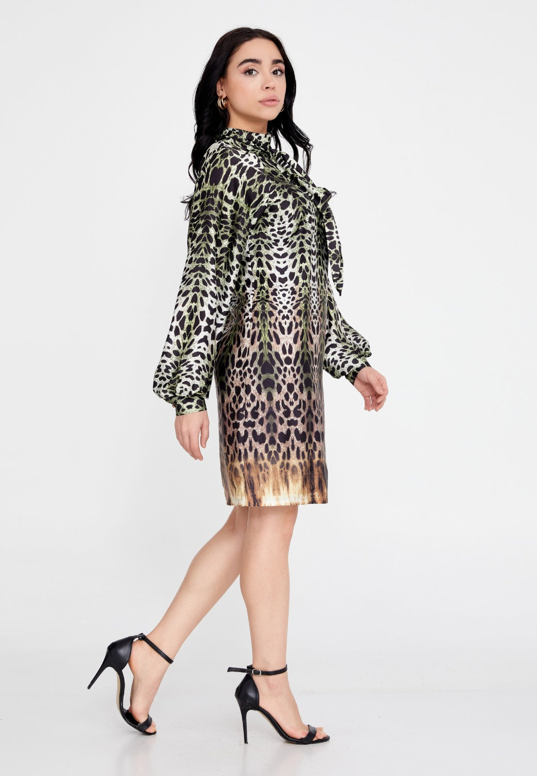 Black Green Satin Midi Dress 3