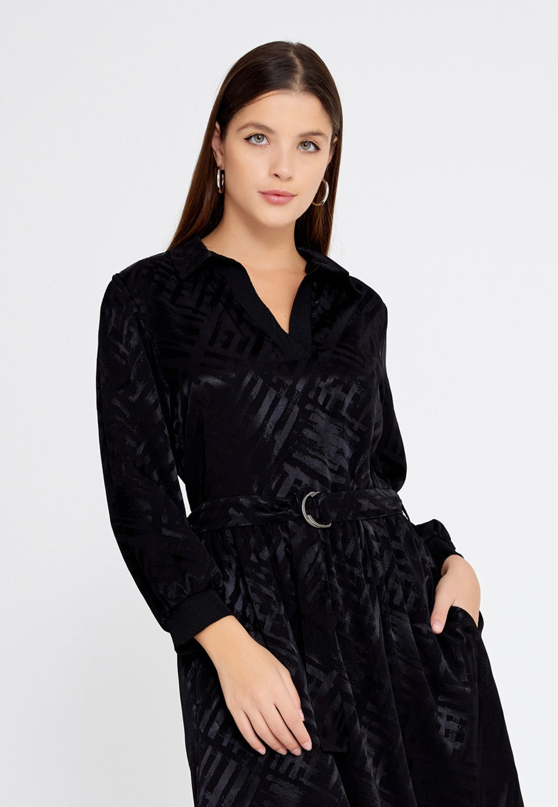 Black Polyester Midi Dress 1